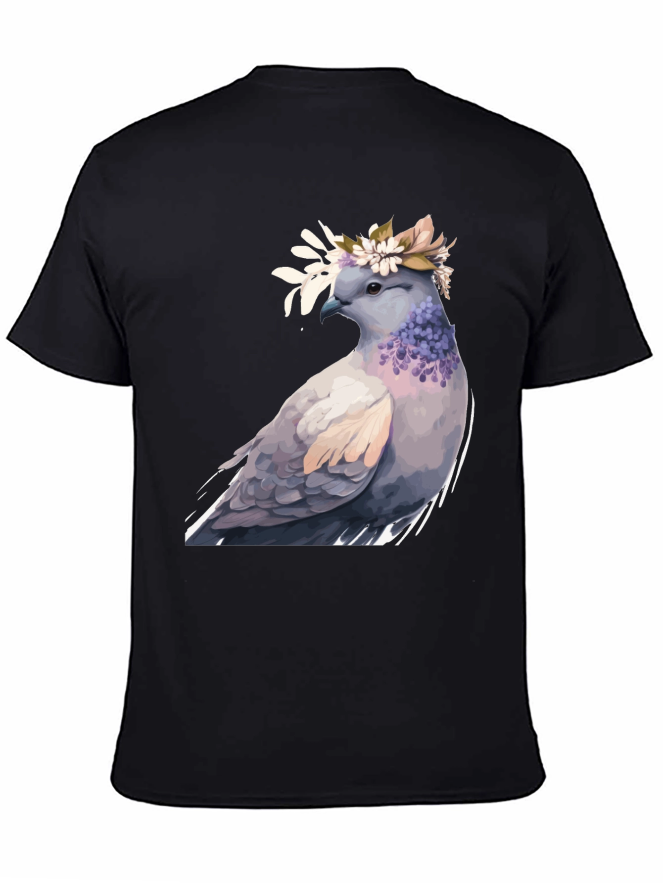 Dove with Flower Crown T-Shirt - Black