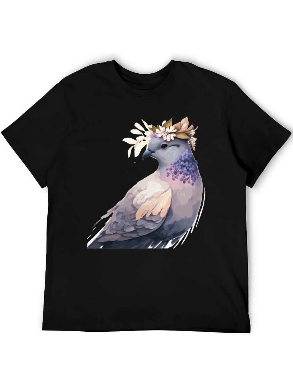 Dove with Flower Crown T-Shirt - Black