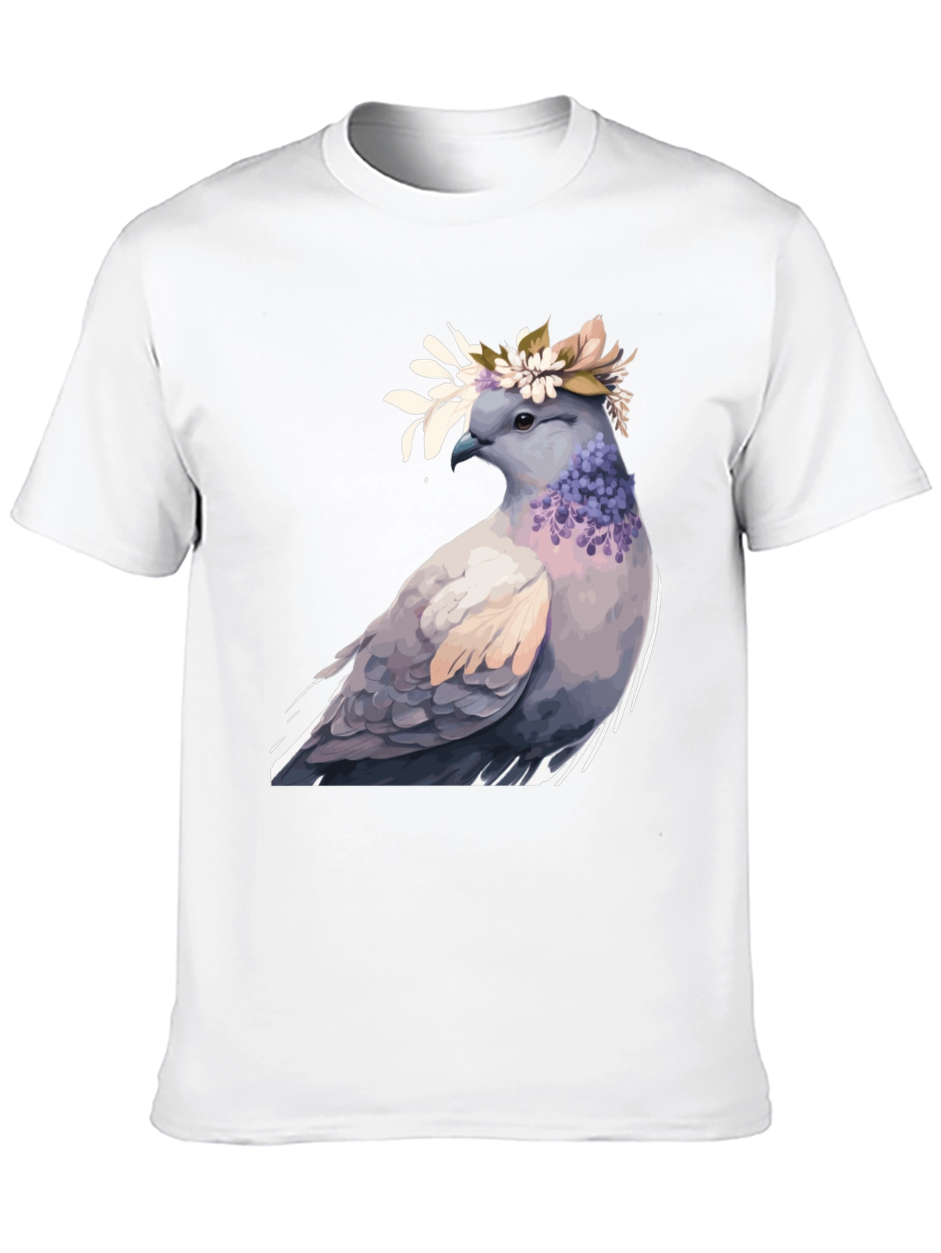 Dove with Flower Crown T-Shirt - Black
