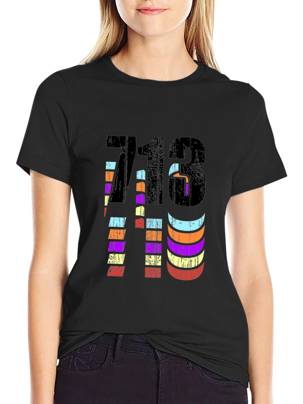 Retro 713 Houston Area Code Black Graphic Tee