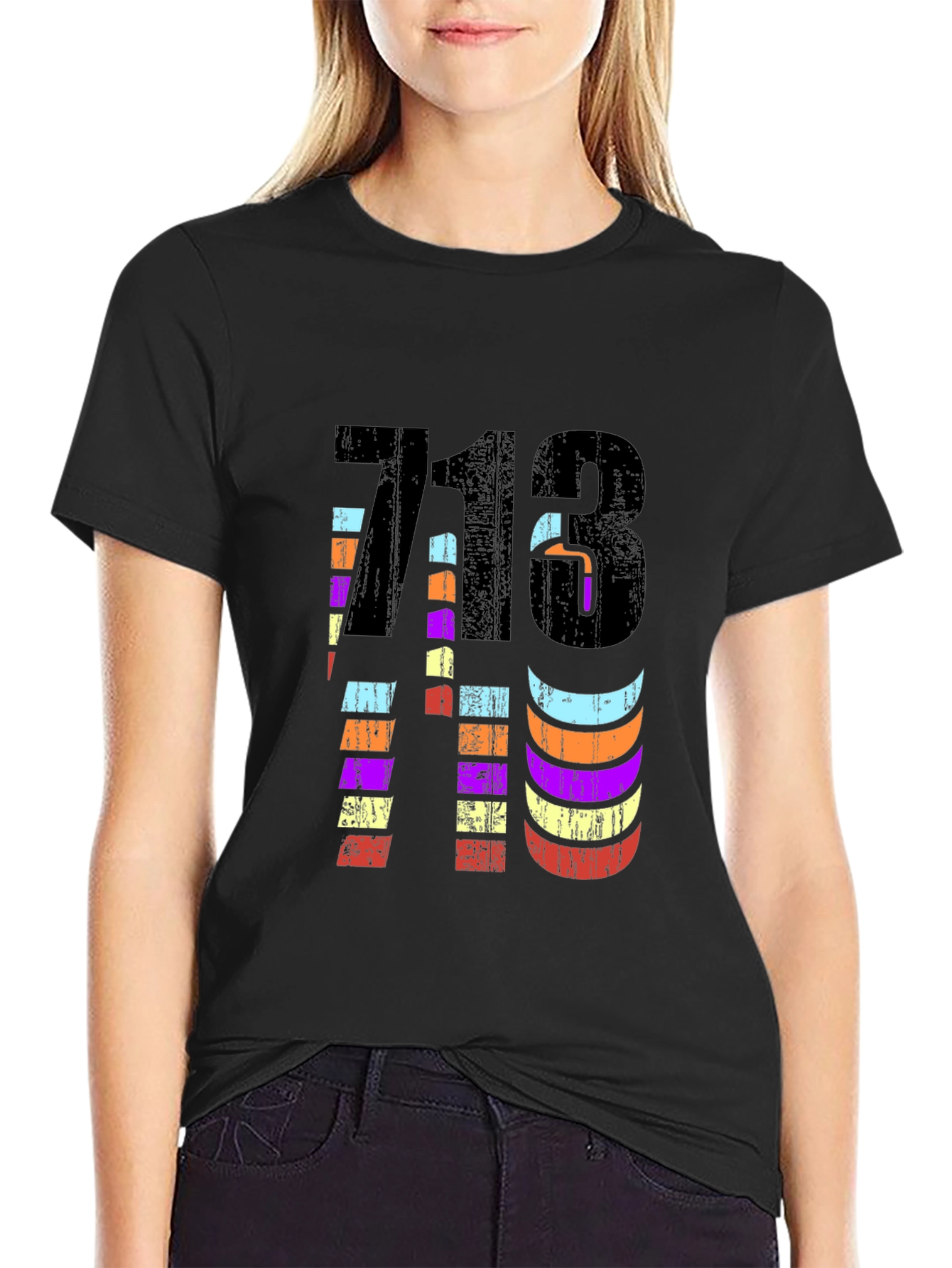 Retro 713 Houston Area Code Black Graphic Tee