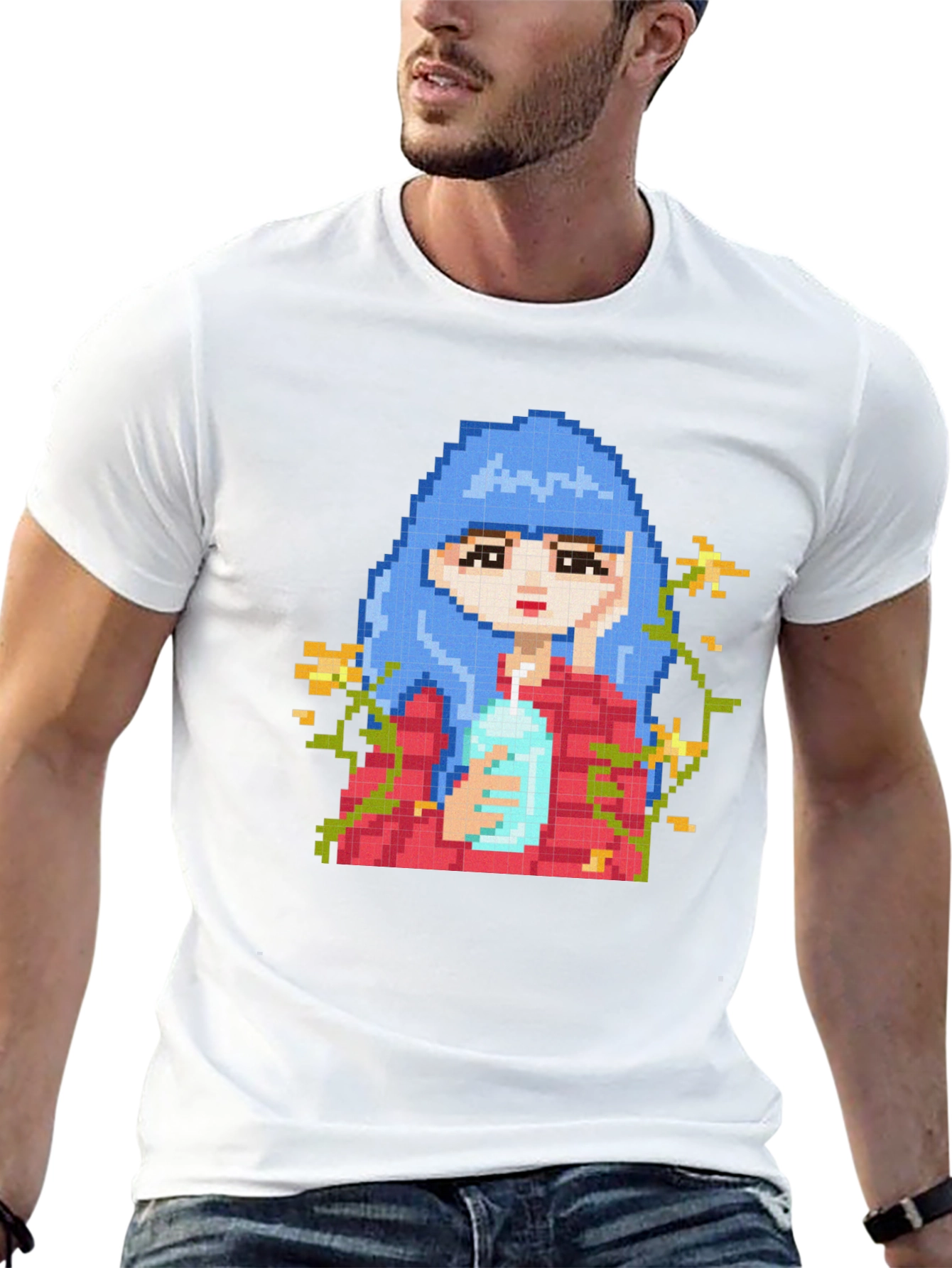 Pixel Art Girl T-Shirt - Black