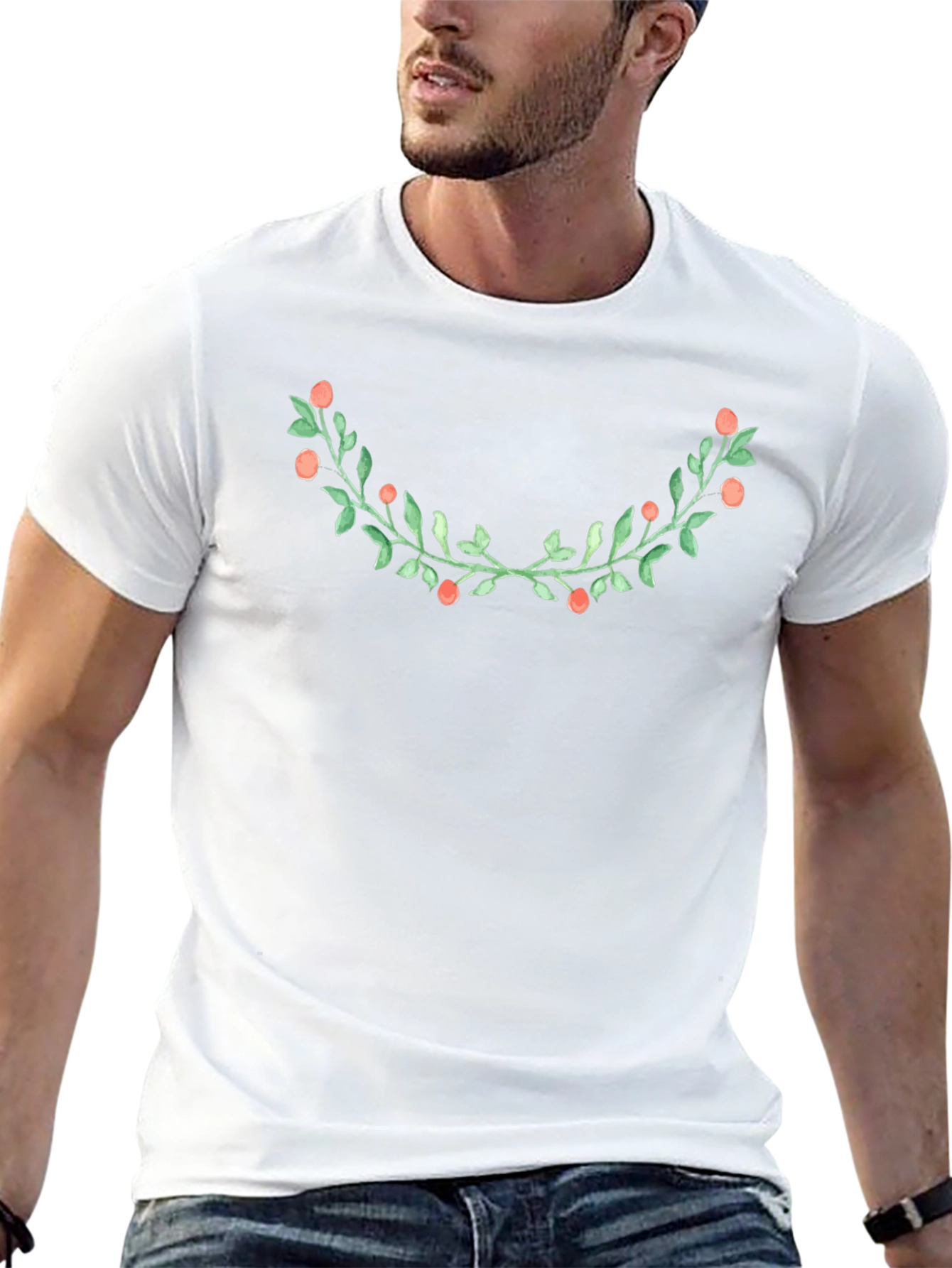 Floral Wreath Graphic Black Tee