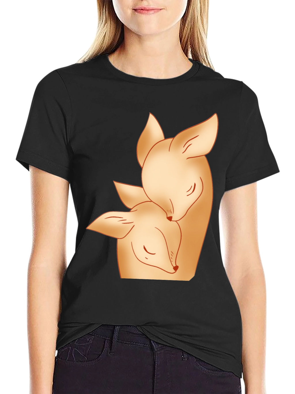 Deer Mom and Fawn Black Graphic Tee