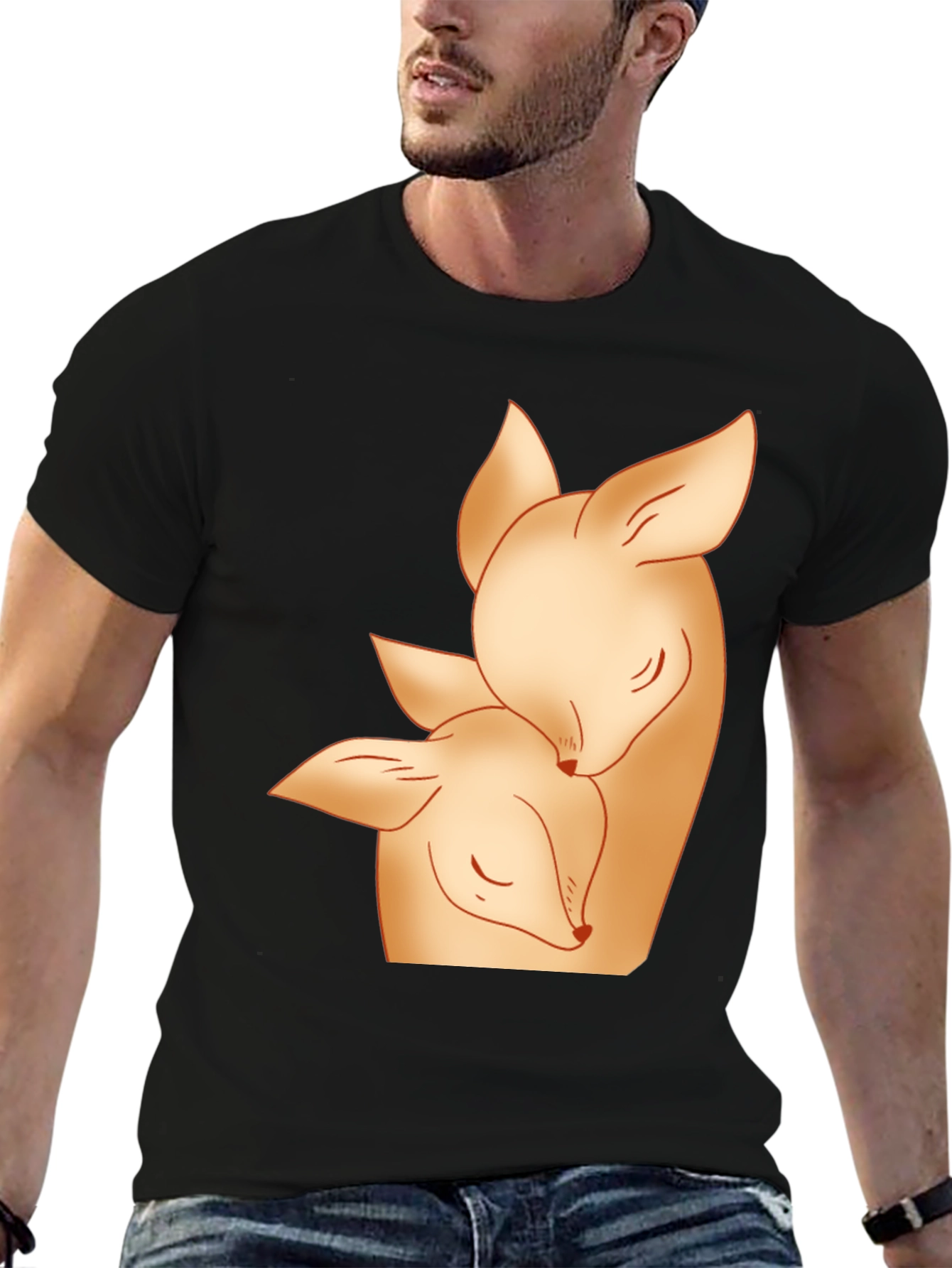 Deer Mom and Fawn Black Graphic Tee