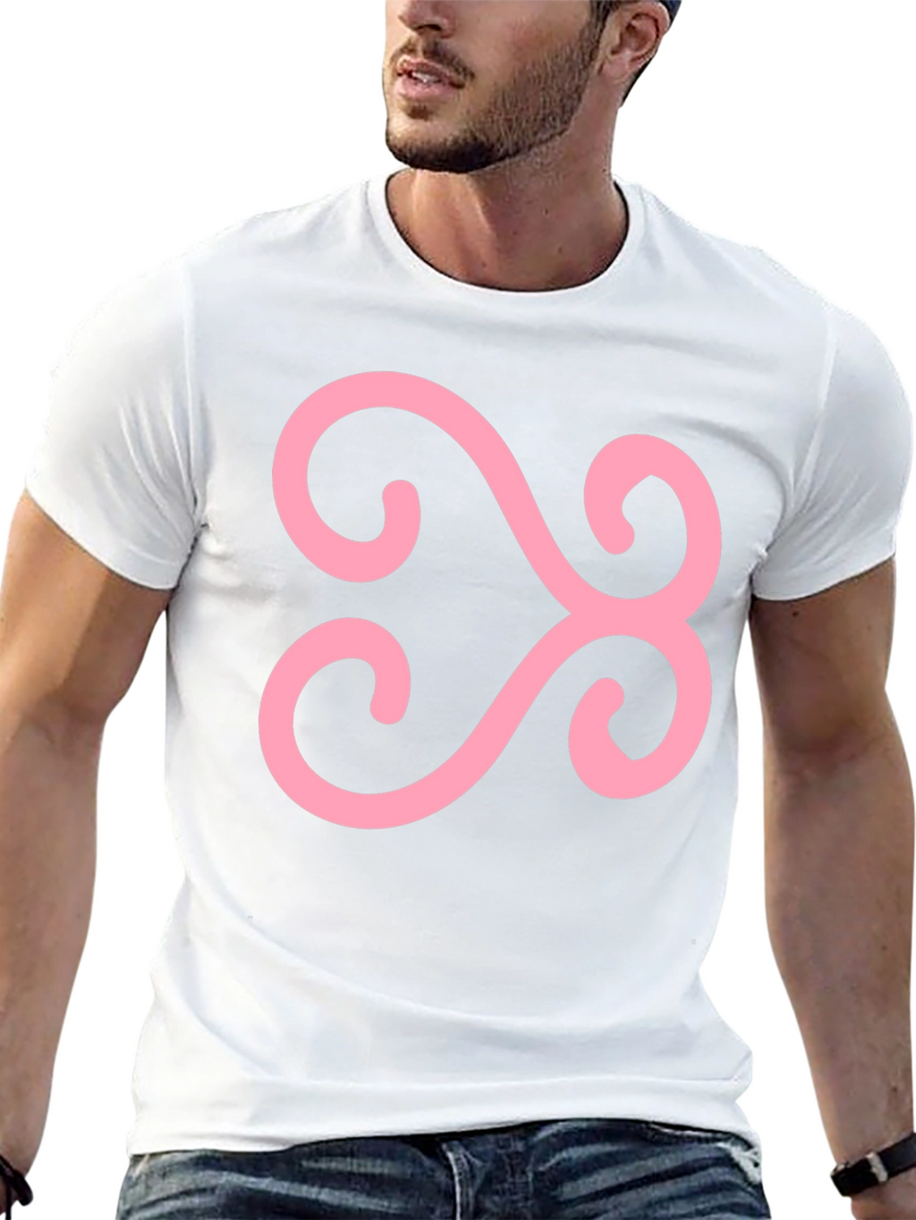 Black T-Shirt with Pink Adinkra Symbol