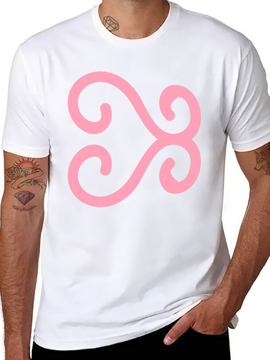 Black T-Shirt with Pink Adinkra Symbol