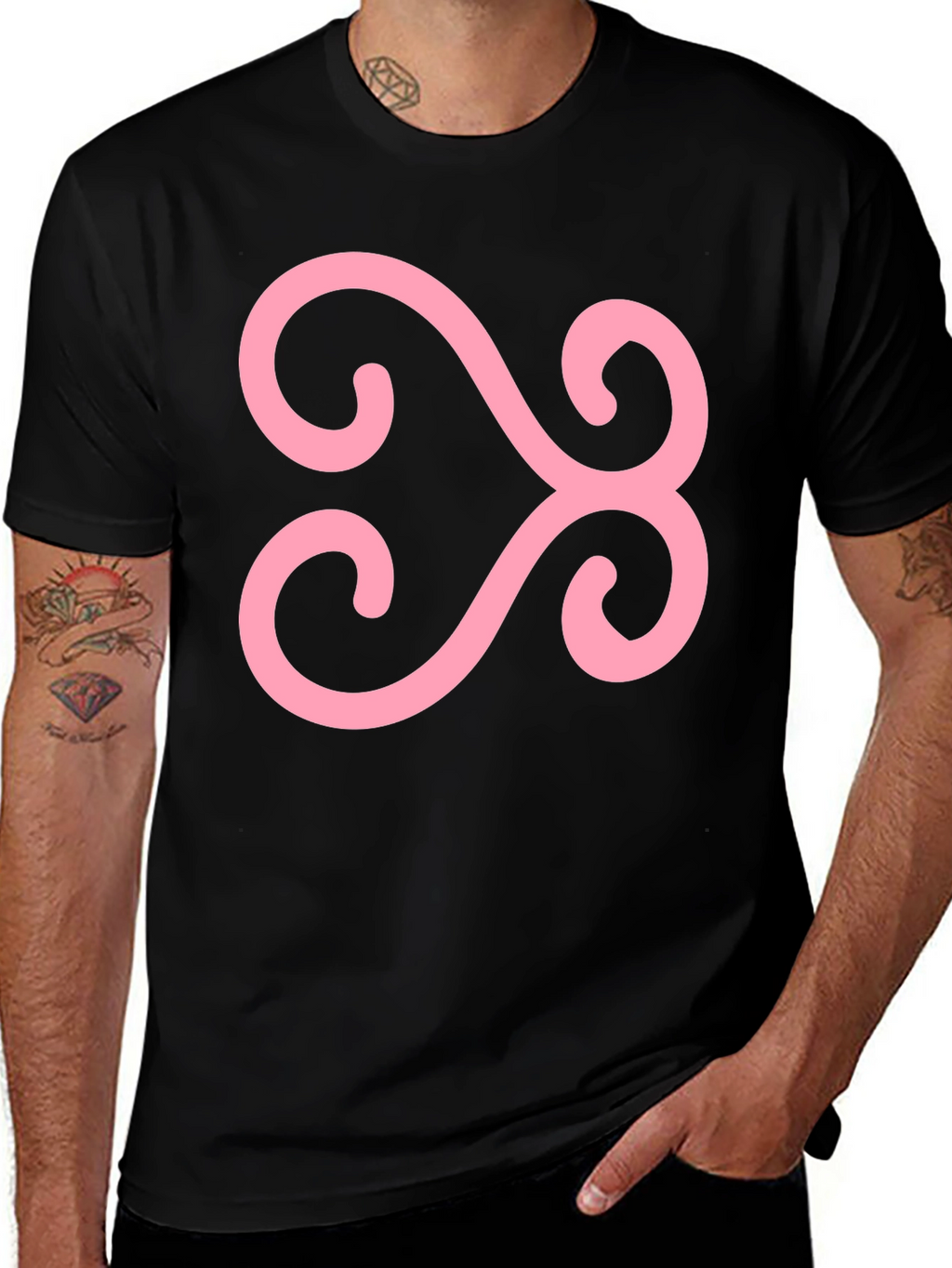 Black T-Shirt with Pink Adinkra Symbol
