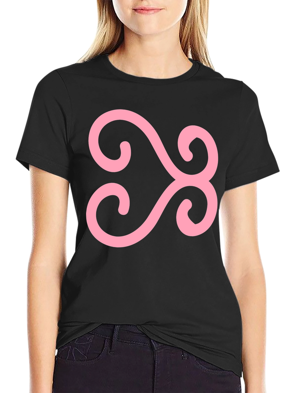 Black T-Shirt with Pink Adinkra Symbol