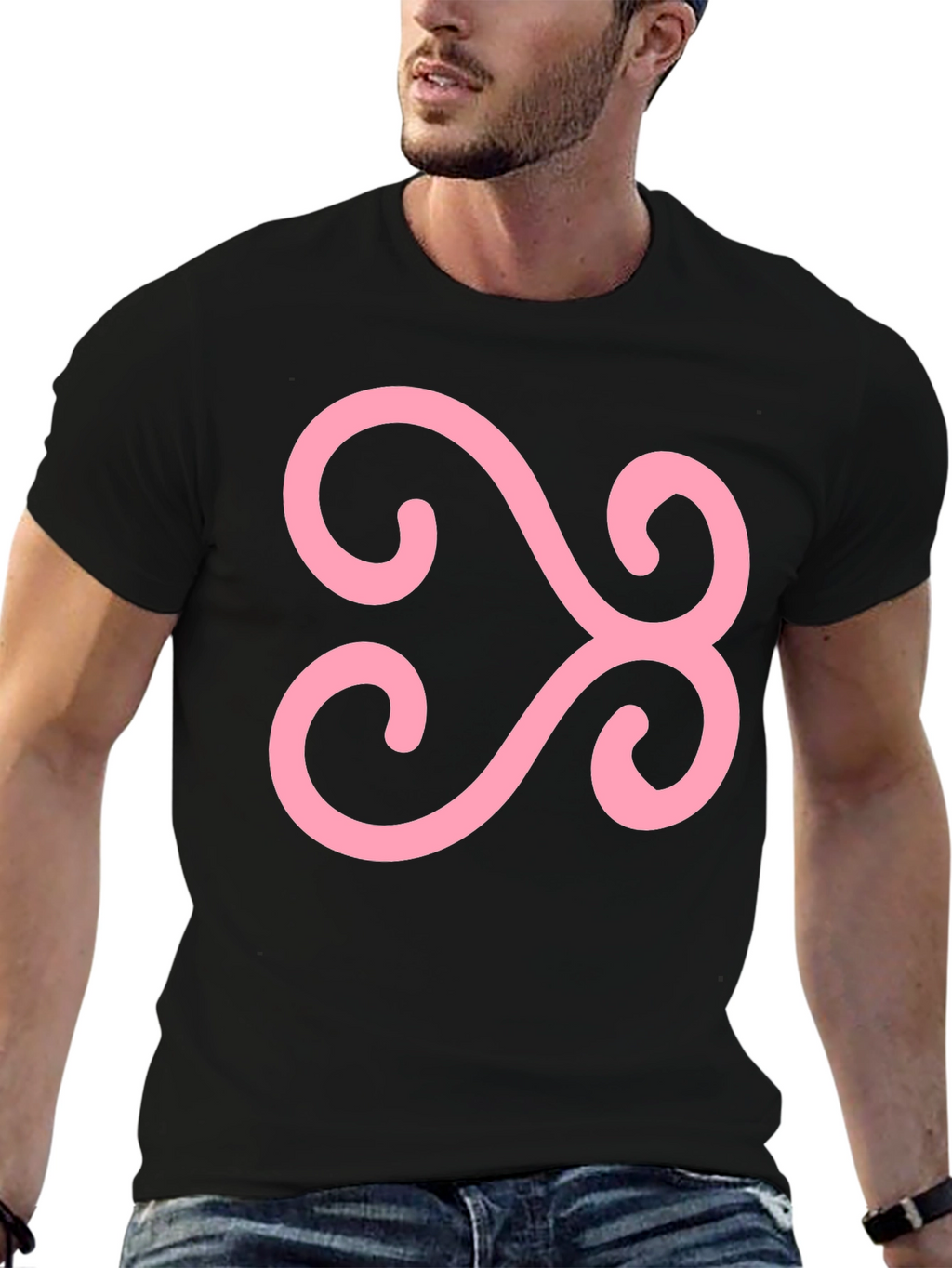 Black T-Shirt with Pink Adinkra Symbol