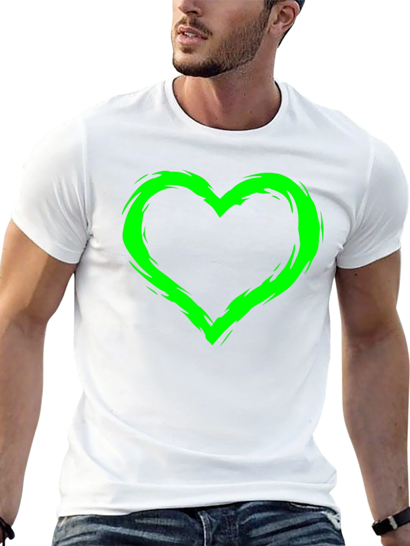 Green Heart Graphic Black T-Shirt