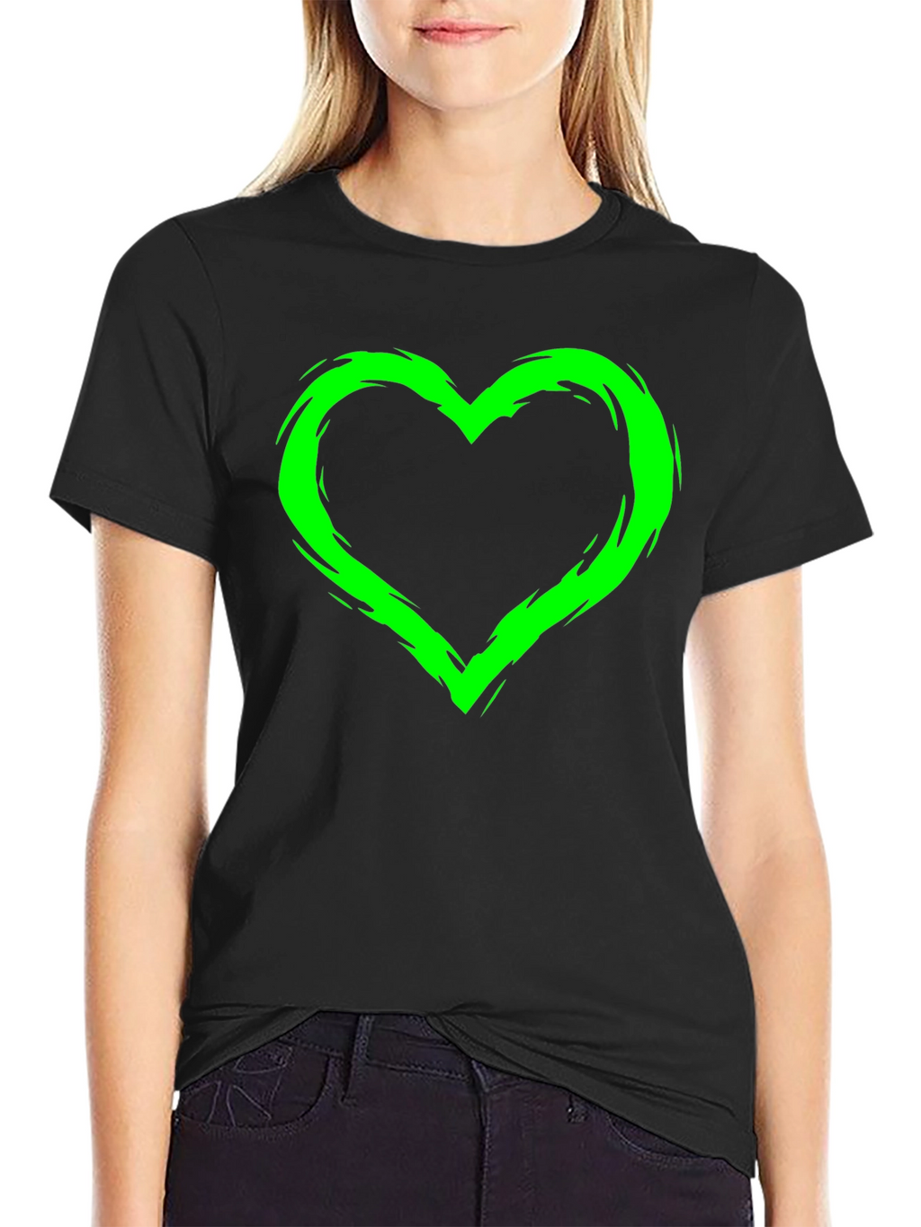 Green Heart Graphic Black T-Shirt