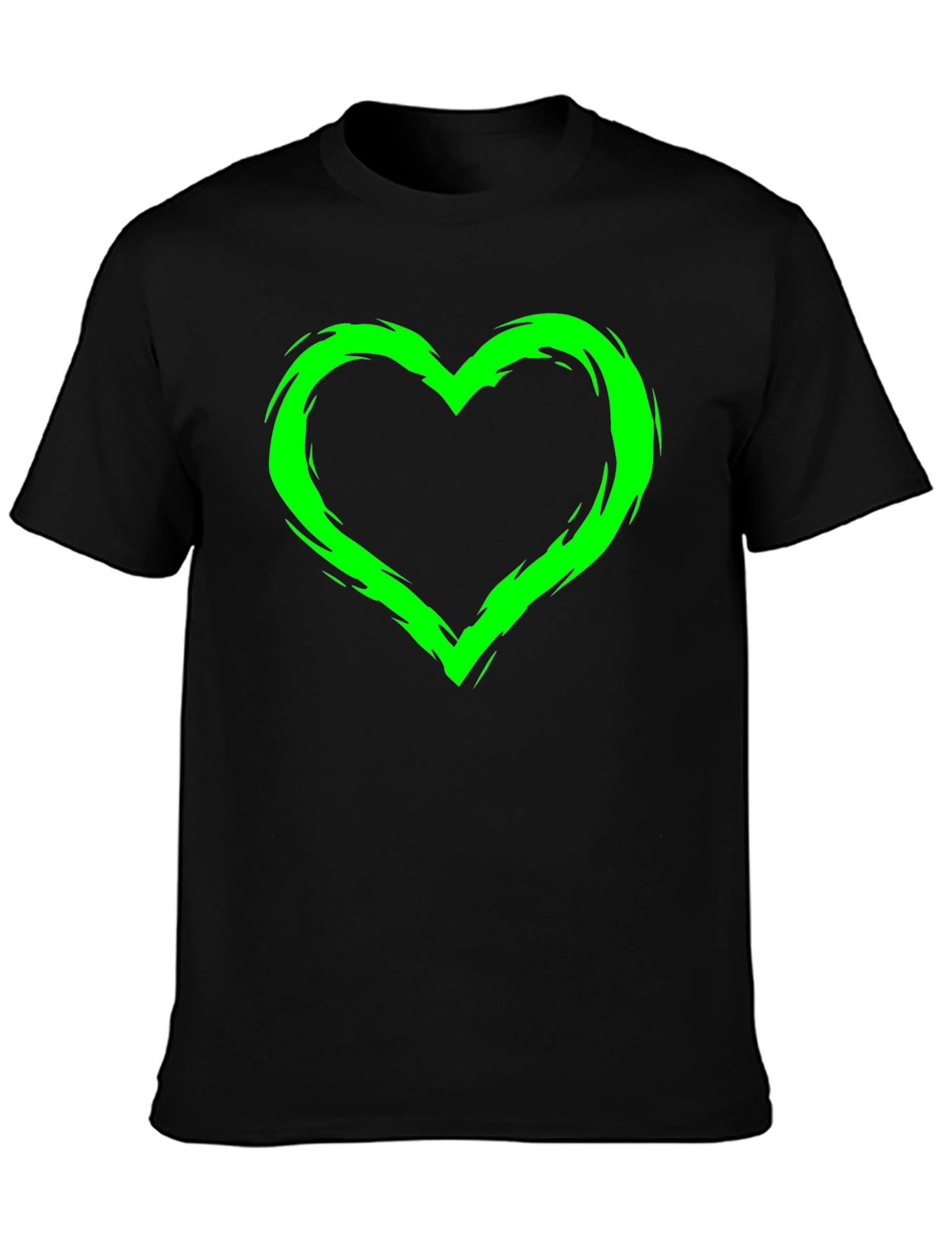 Green Heart Graphic Black T-Shirt