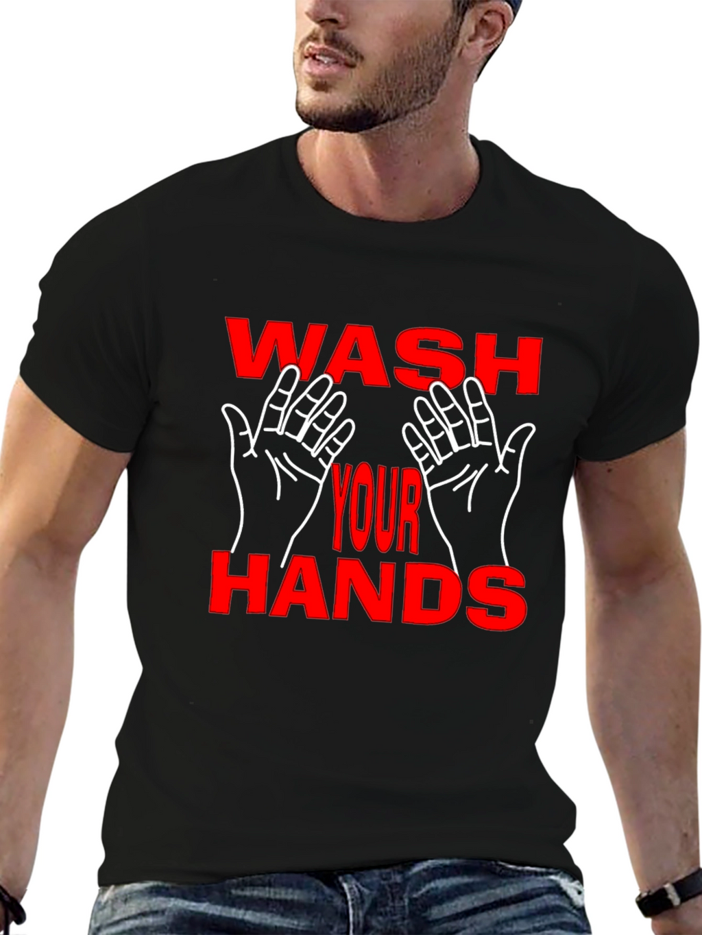 Wash Your Hands Graphic Tee - Black Cotton Blend