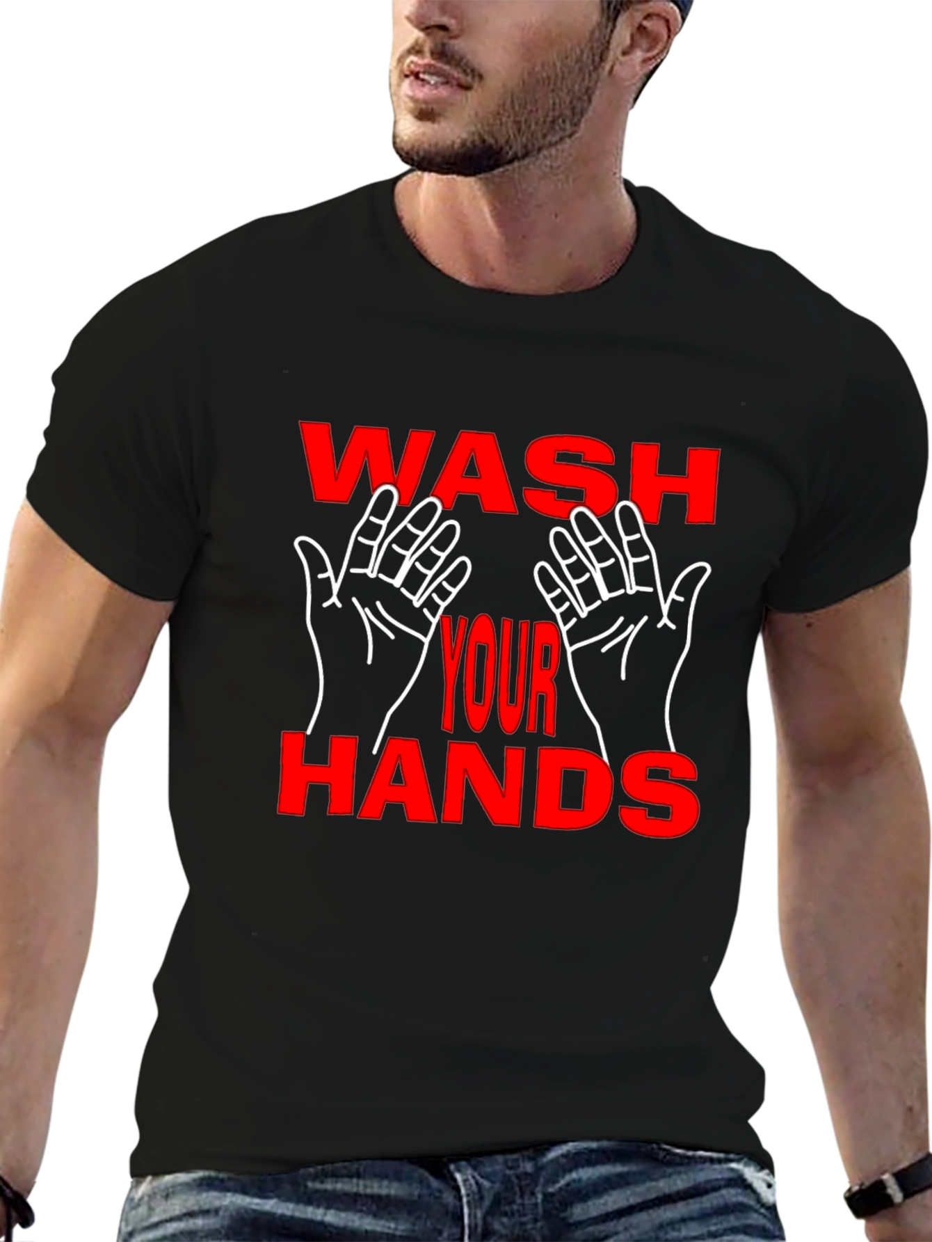 Wash Your Hands Graphic Tee - Black Cotton Blend