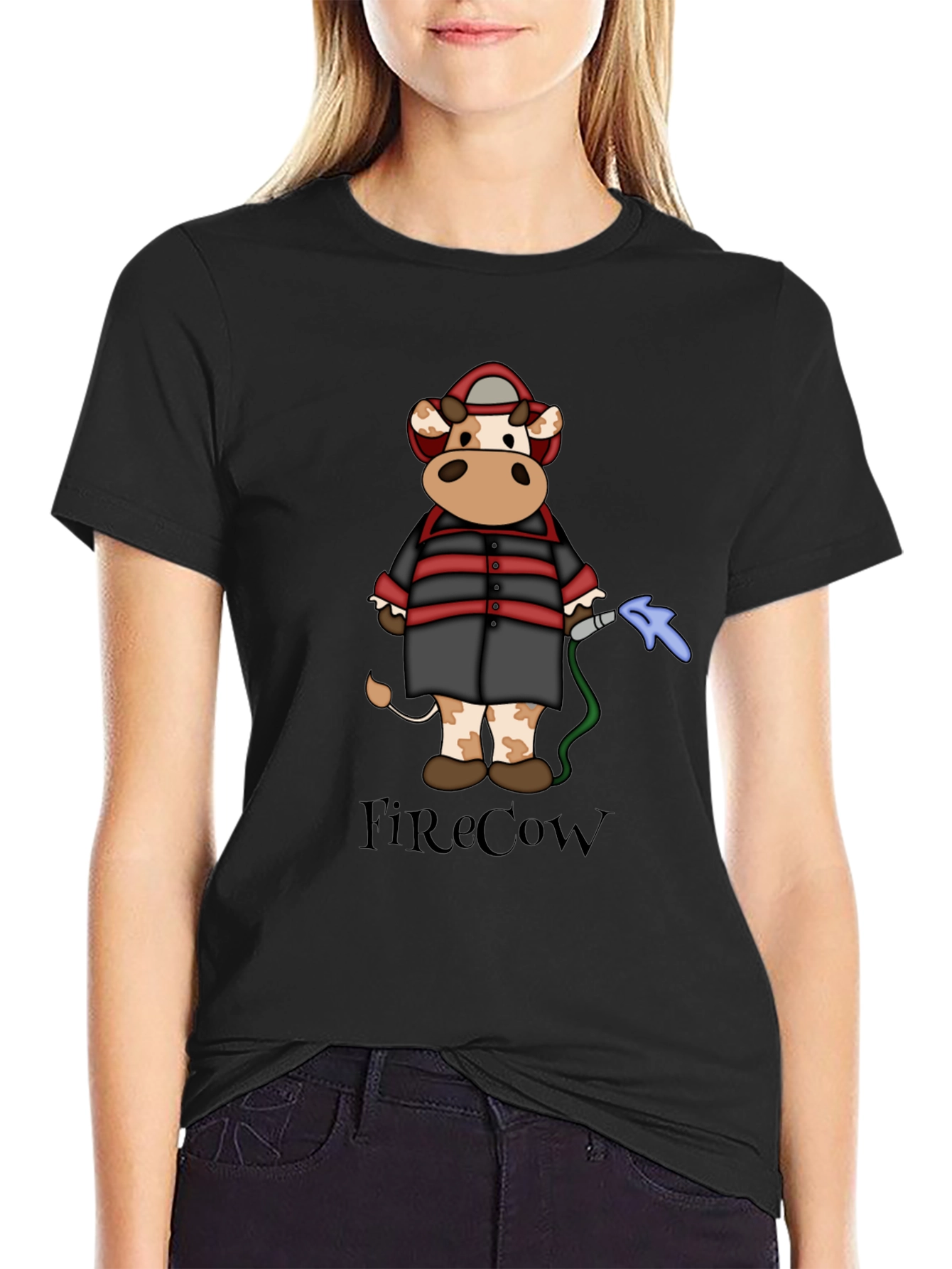 FireCow Cartoon Graphic Tee - Black