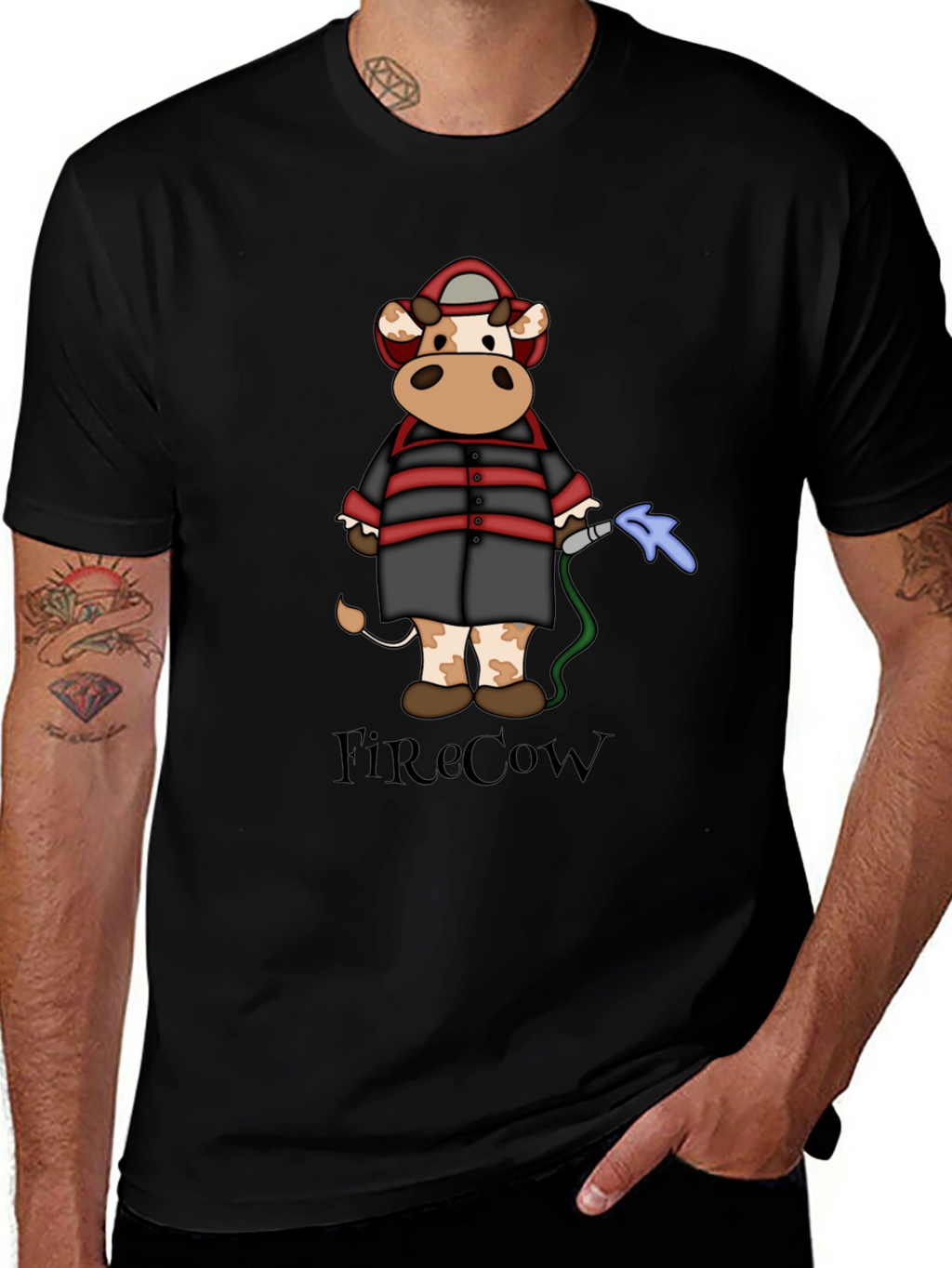 FireCow Cartoon Graphic Tee - Black