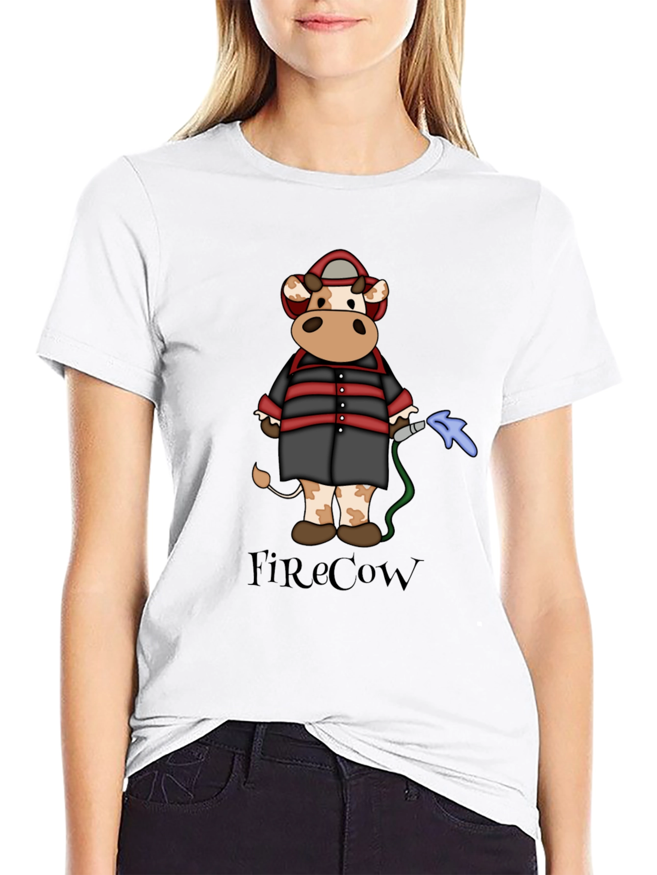 FireCow Cartoon Graphic Tee - Black
