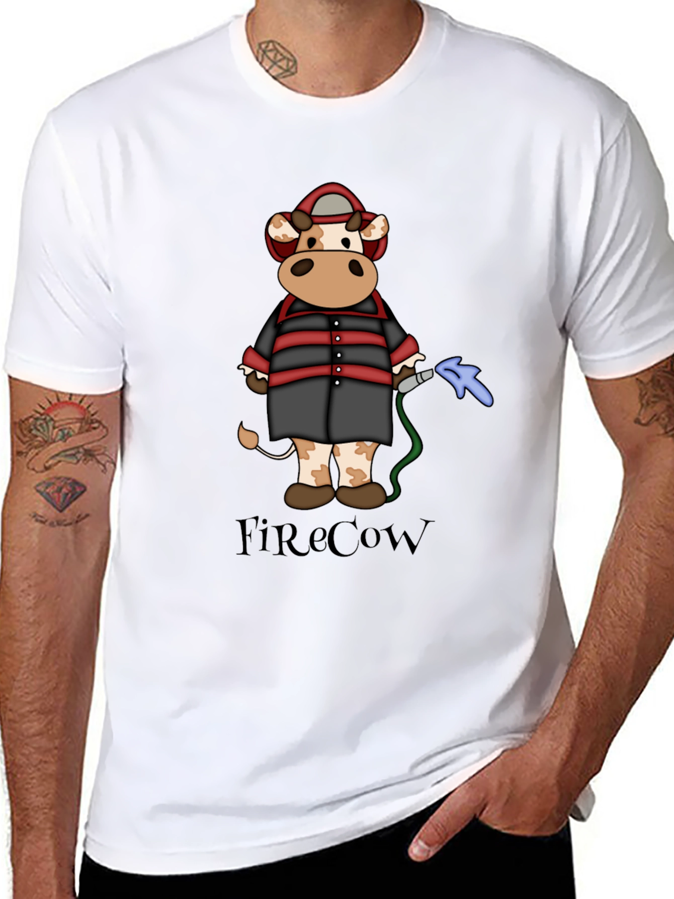 FireCow Cartoon Graphic Tee - Black