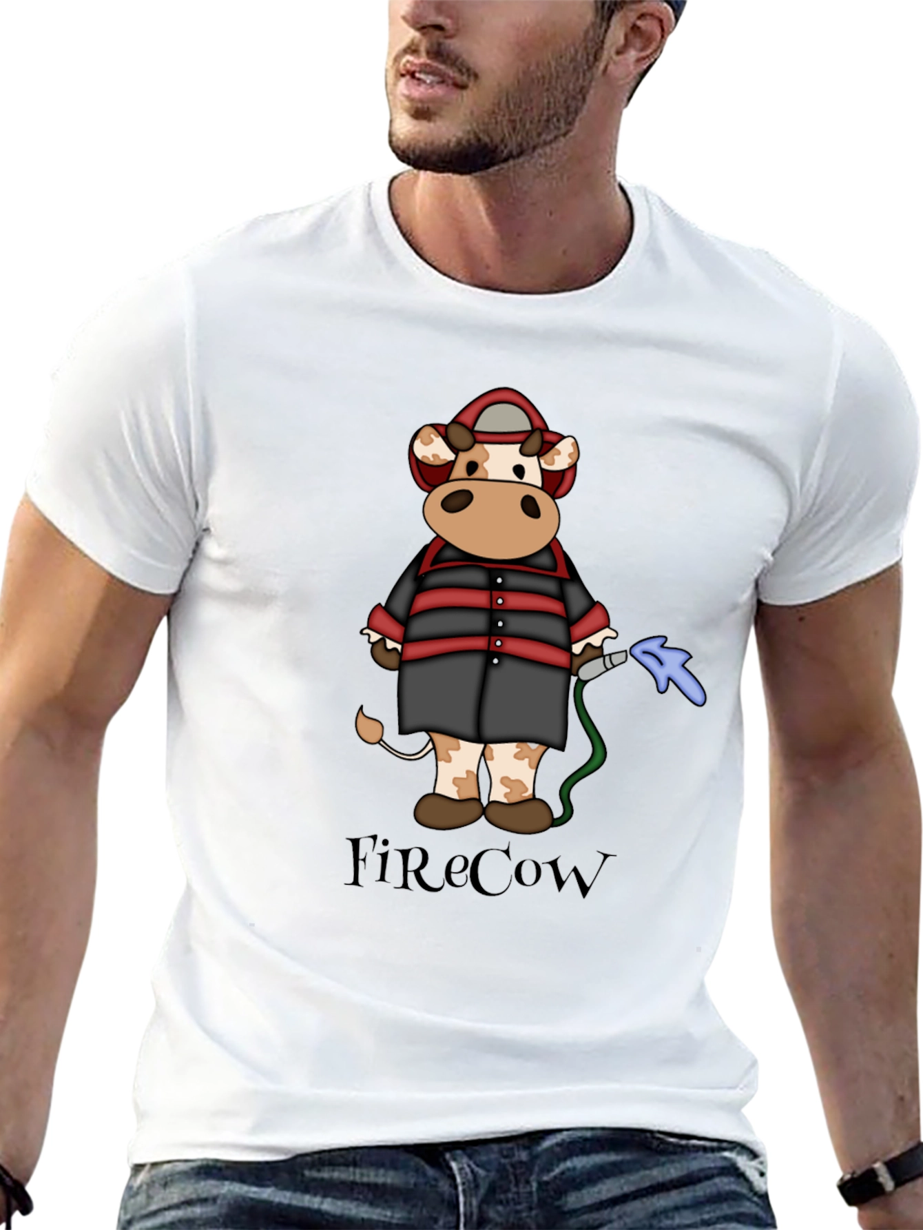 FireCow Cartoon Graphic Tee - Black