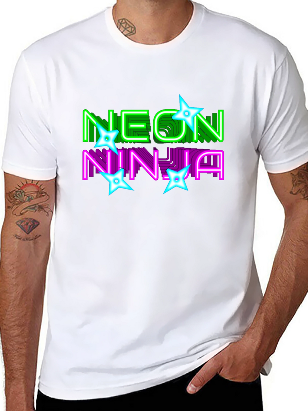 Neon Ninja Graphic Print Black T-Shirt