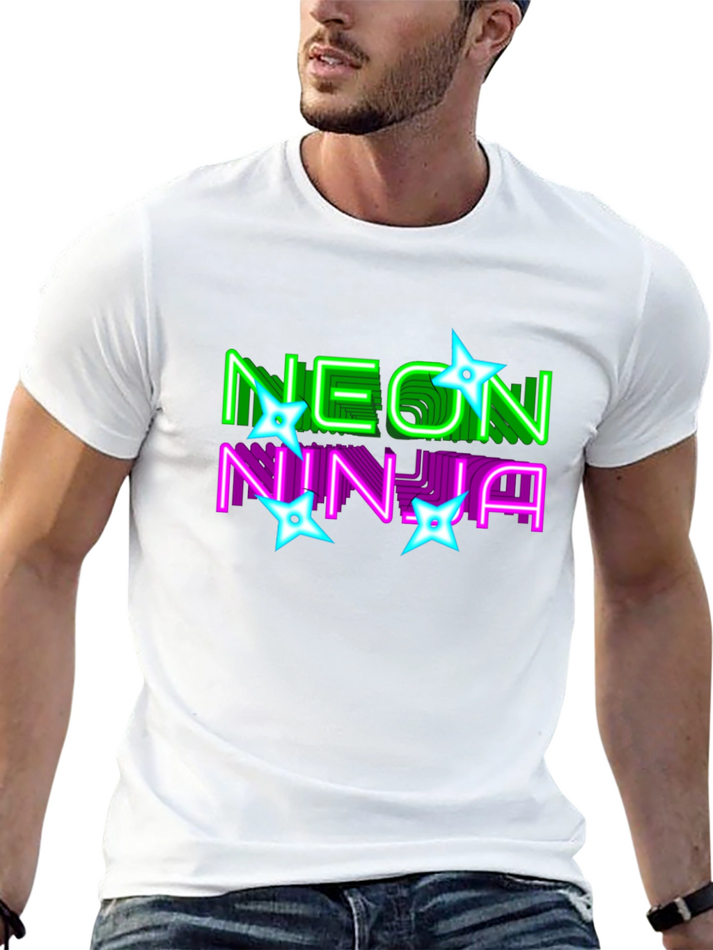 Neon Ninja Graphic Print Black T-Shirt