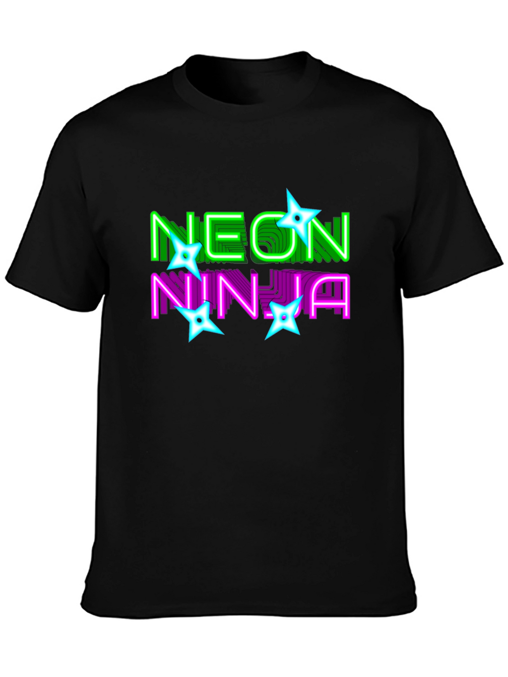 Neon Ninja Graphic Print Black T-Shirt