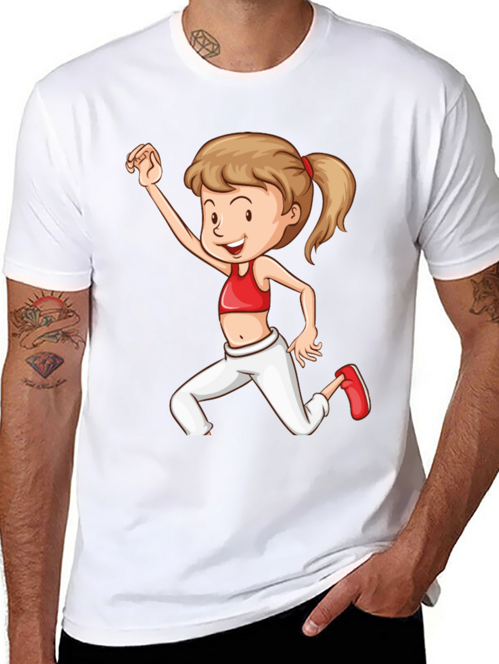 Girl Cartoon Print Black T-Shirt