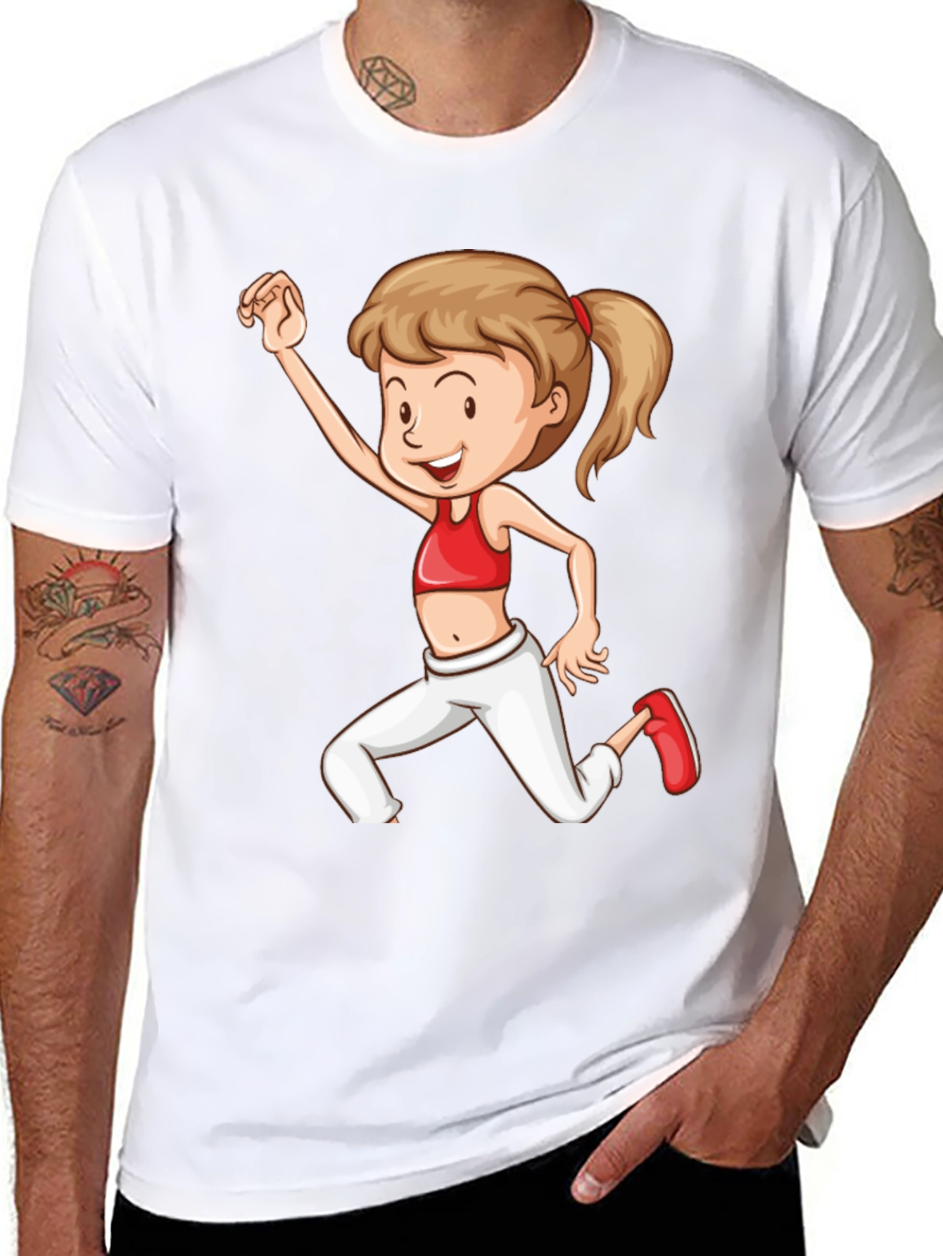 Girl Cartoon Print Black T-Shirt