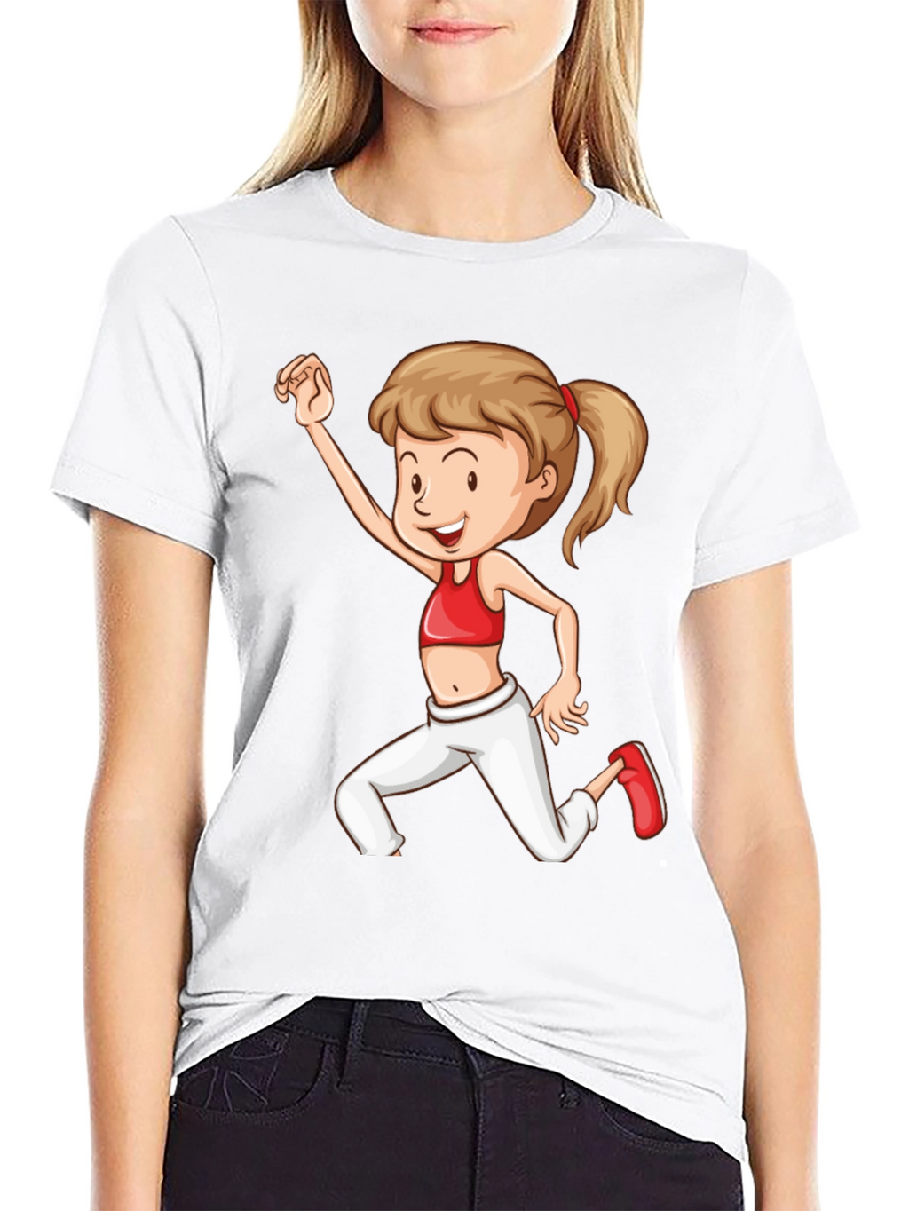 Girl Cartoon Print Black T-Shirt