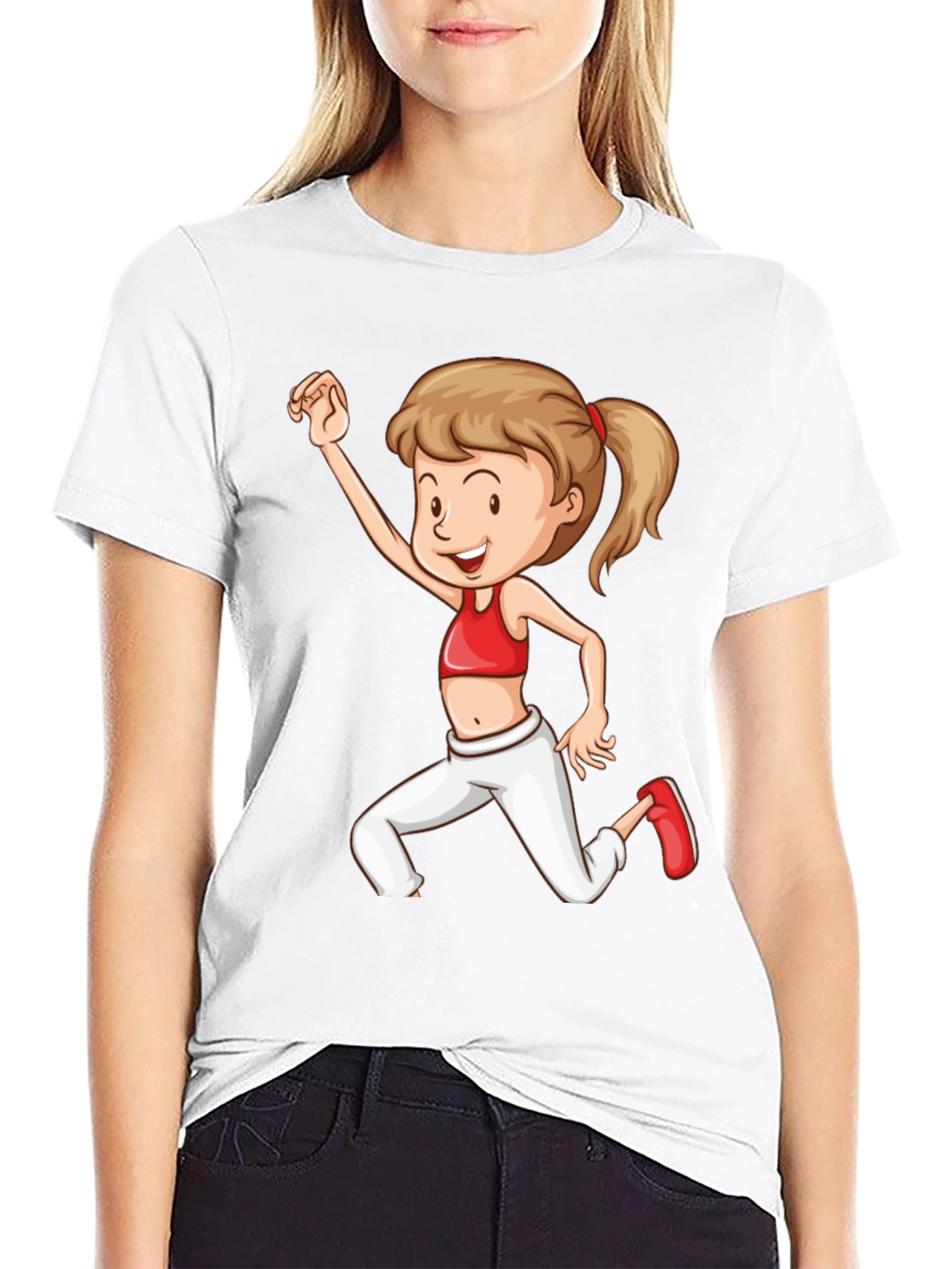 Girl Cartoon Print Black T-Shirt
