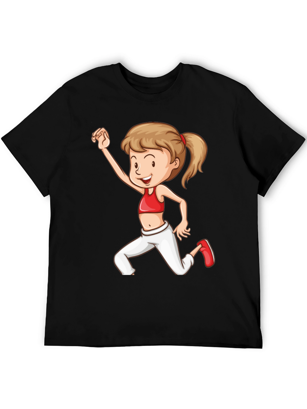 Girl Cartoon Print Black T-Shirt