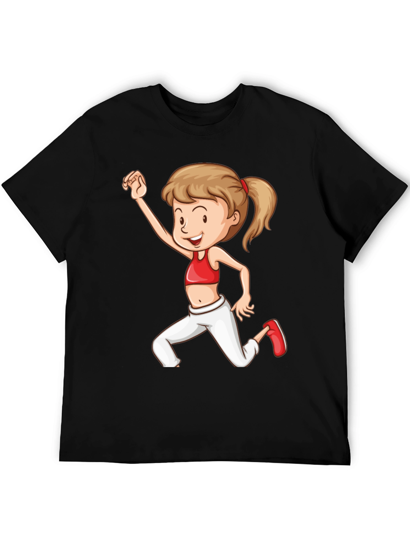 Girl Cartoon Print Black T-Shirt