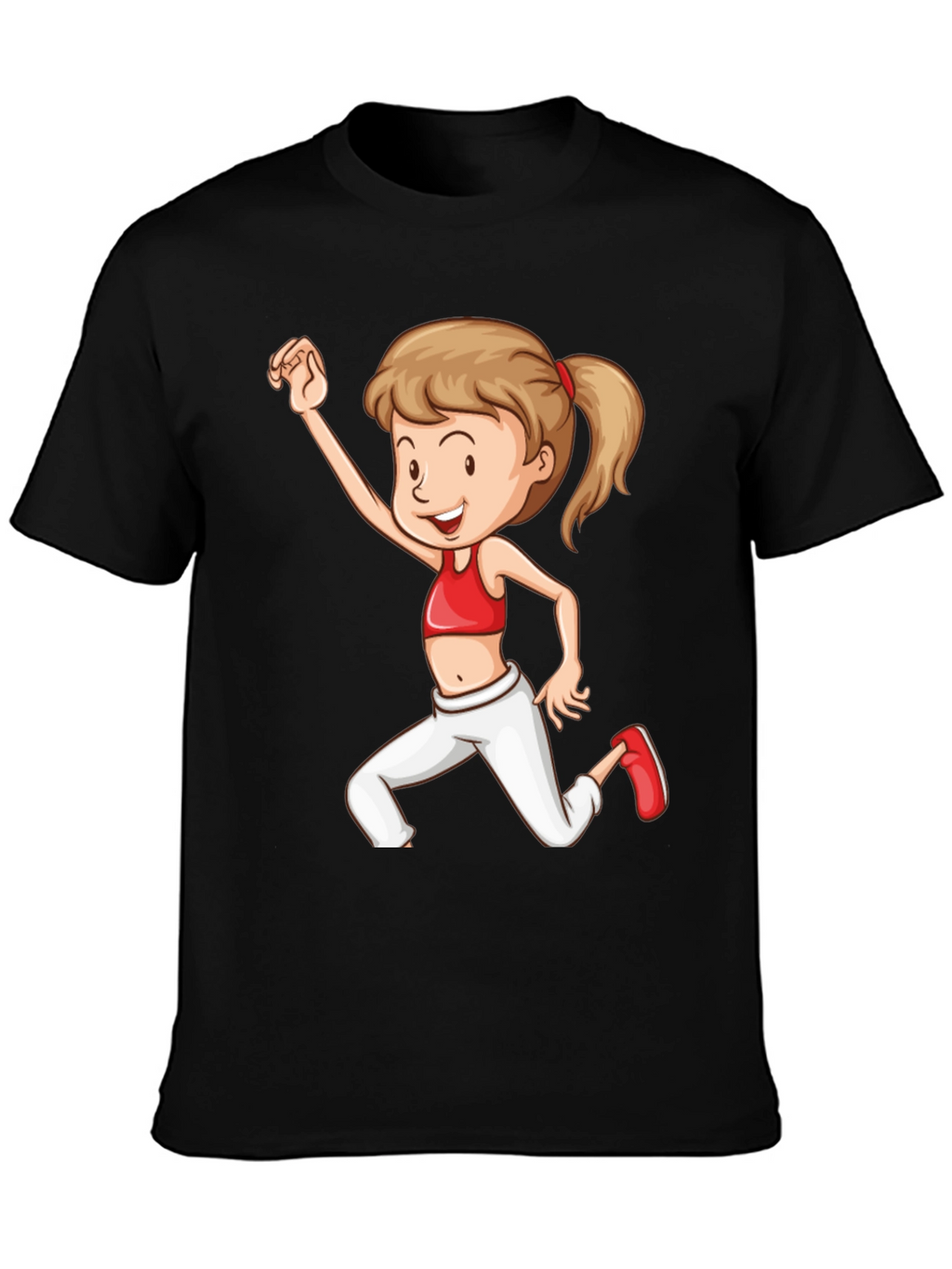 Girl Cartoon Print Black T-Shirt