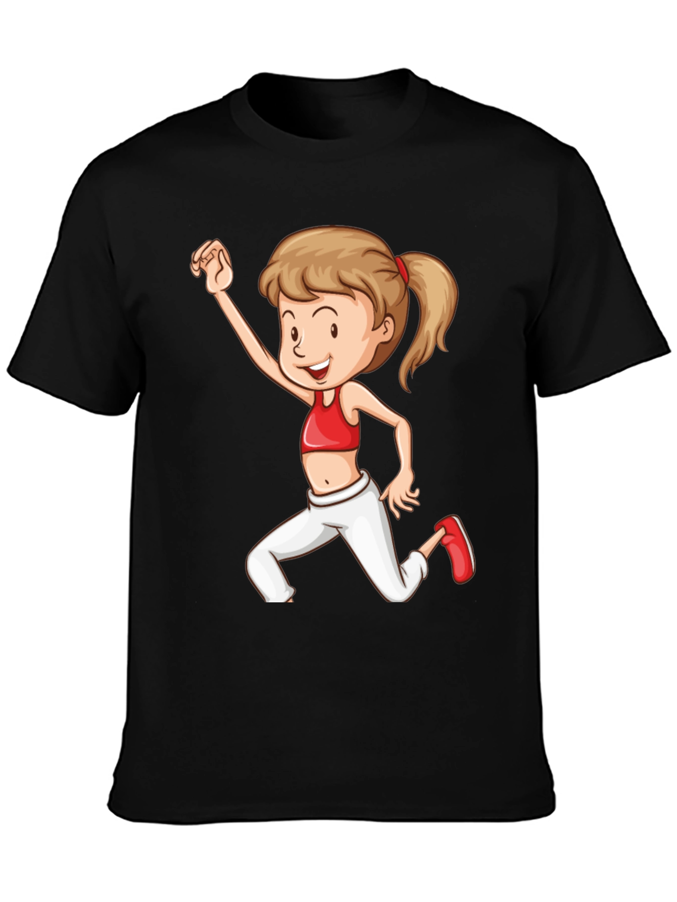 Girl Cartoon Print Black T-Shirt