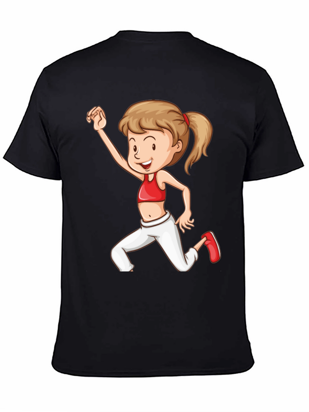 Girl Cartoon Print Black T-Shirt