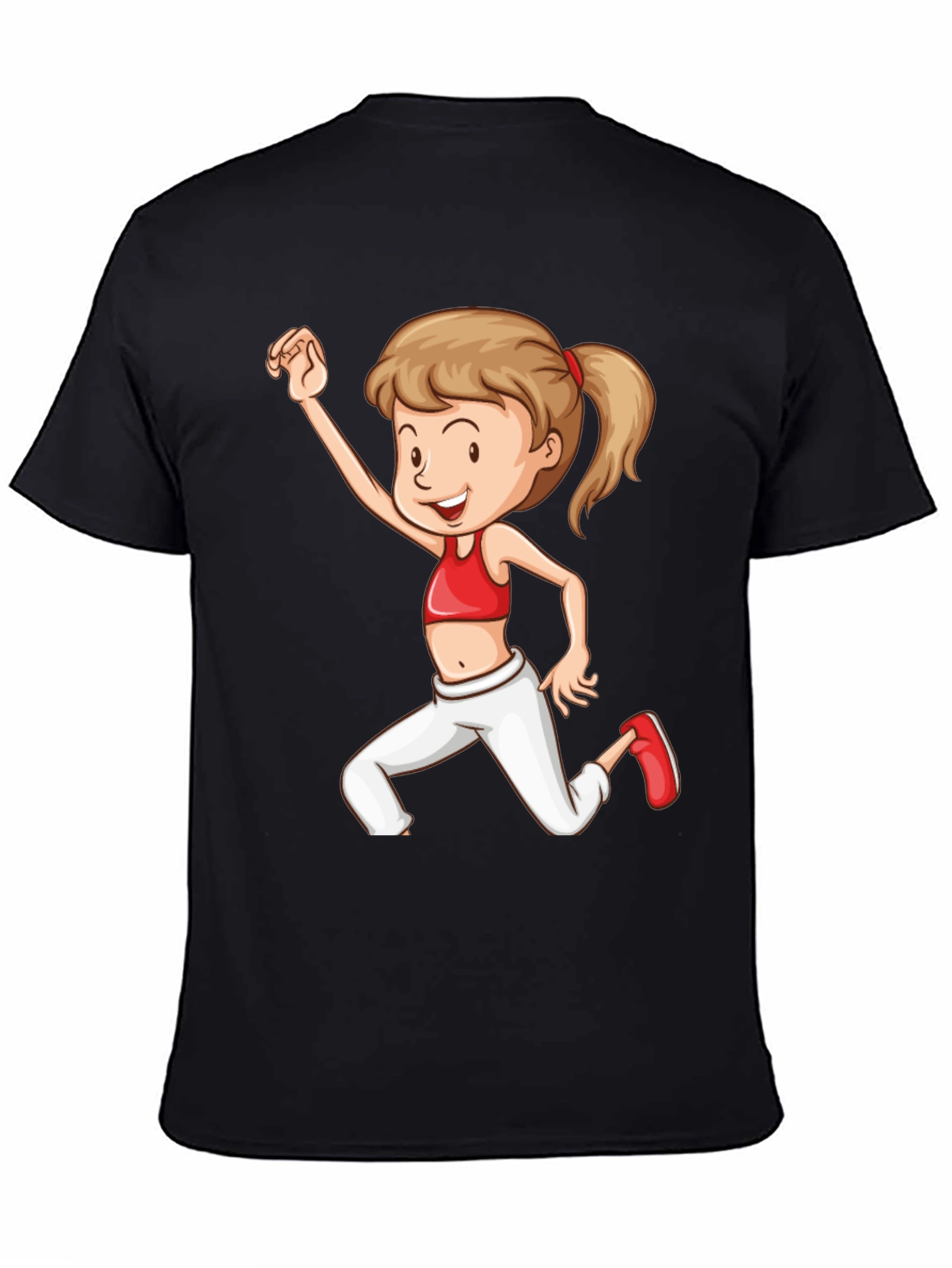 Girl Cartoon Print Black T-Shirt