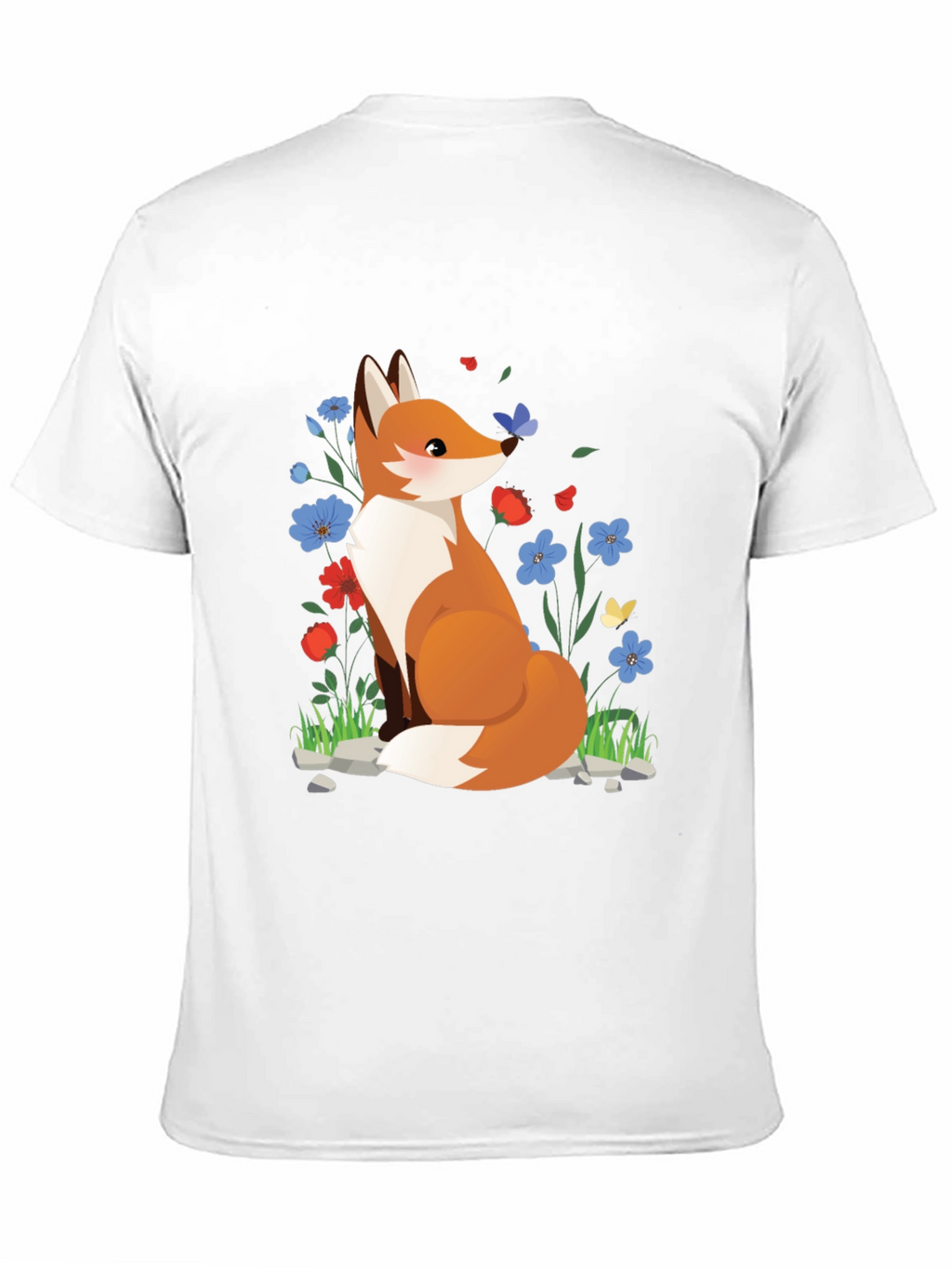 Fox and Floral Print Black T-Shirt
