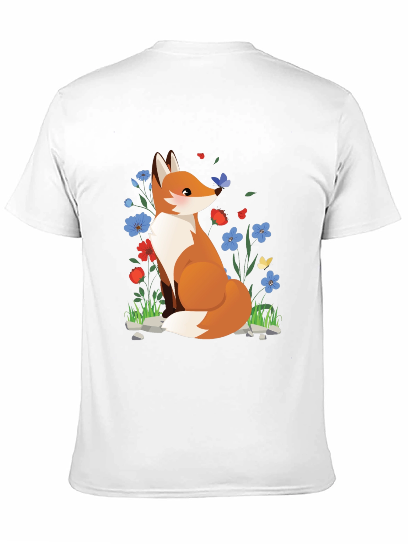 Fox and Floral Print Black T-Shirt