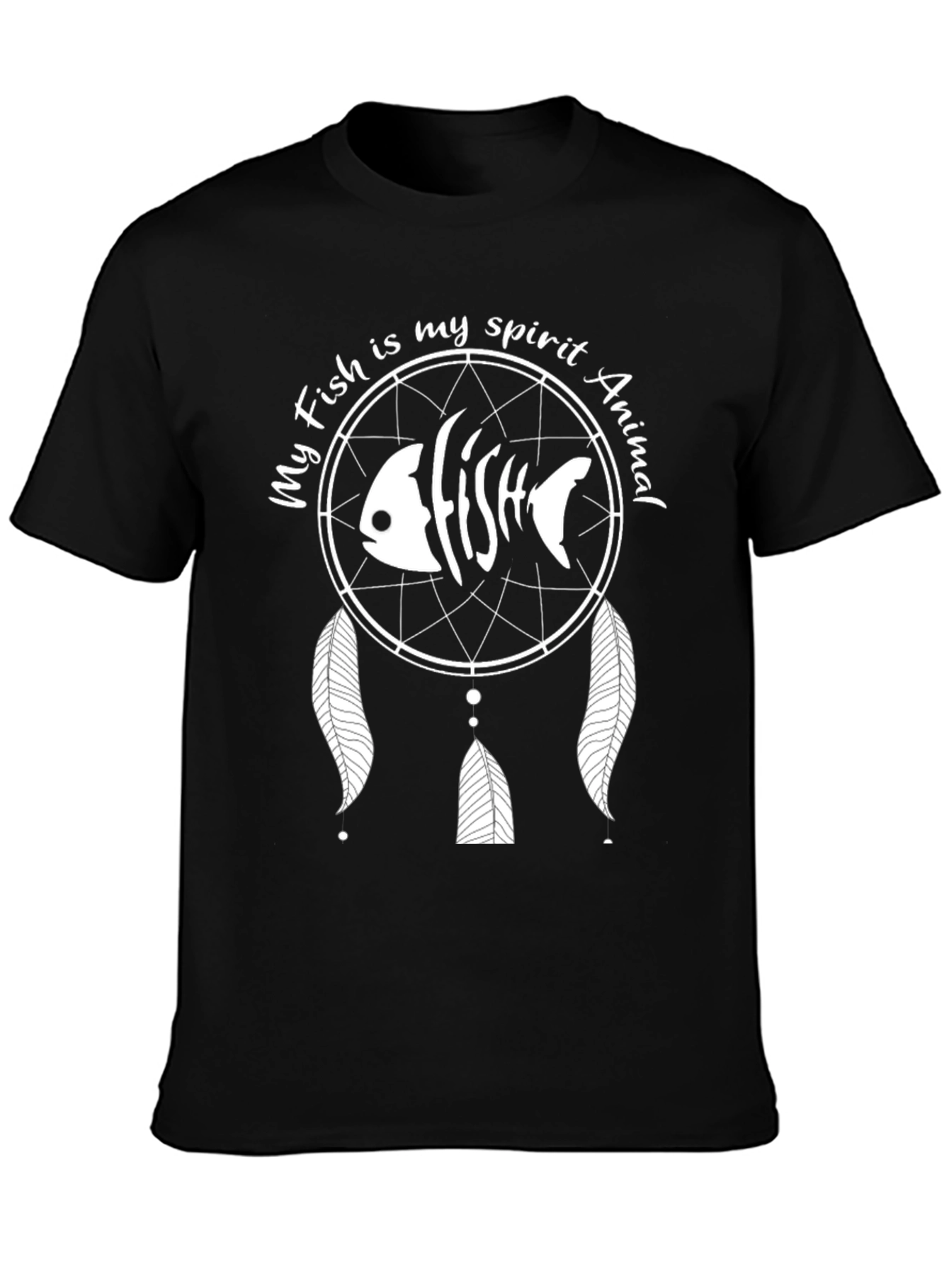 Fish Spirit Animal Graphic Tee - Black Cotton