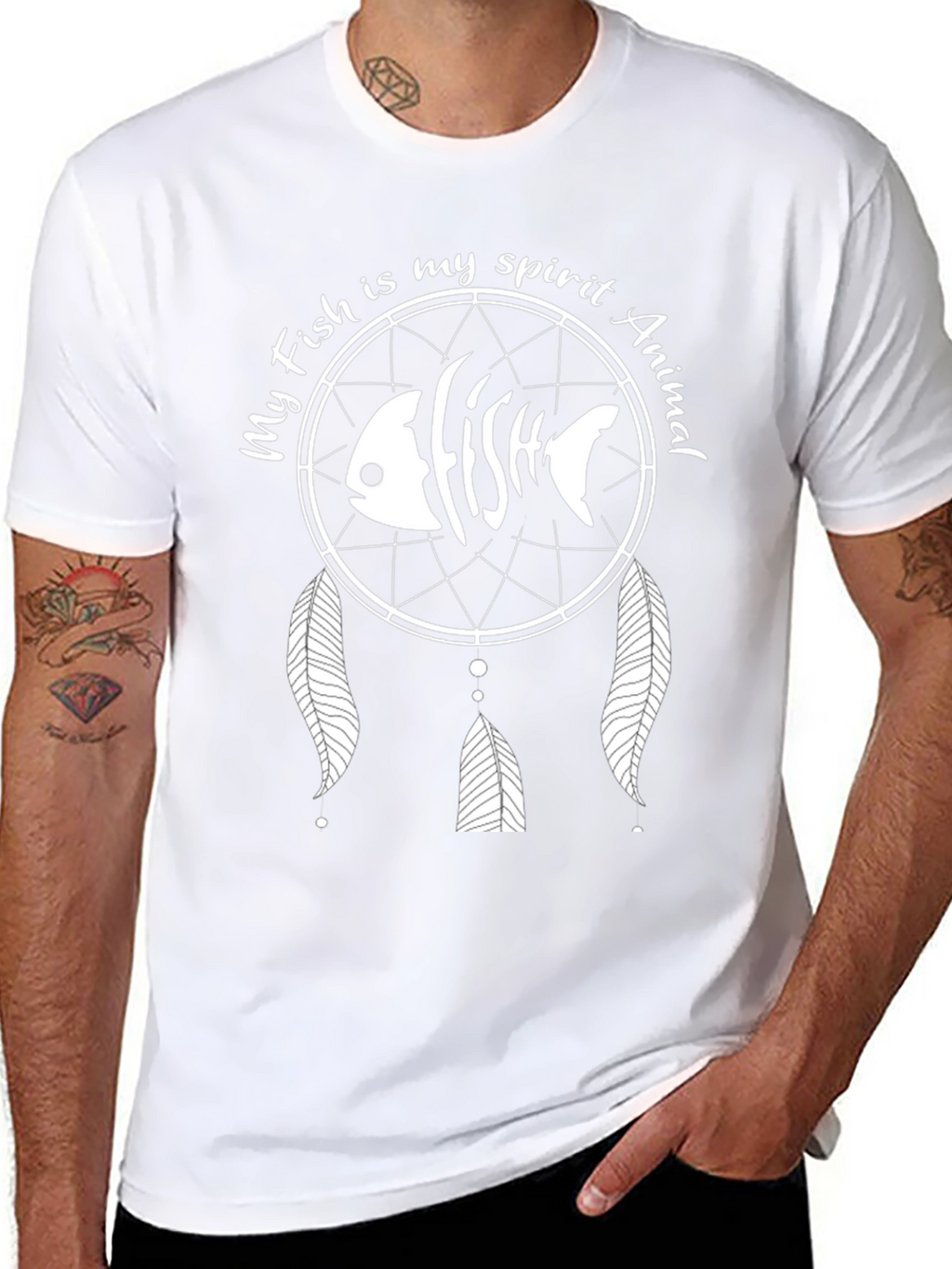 Fish Spirit Animal Graphic Tee - Black Cotton