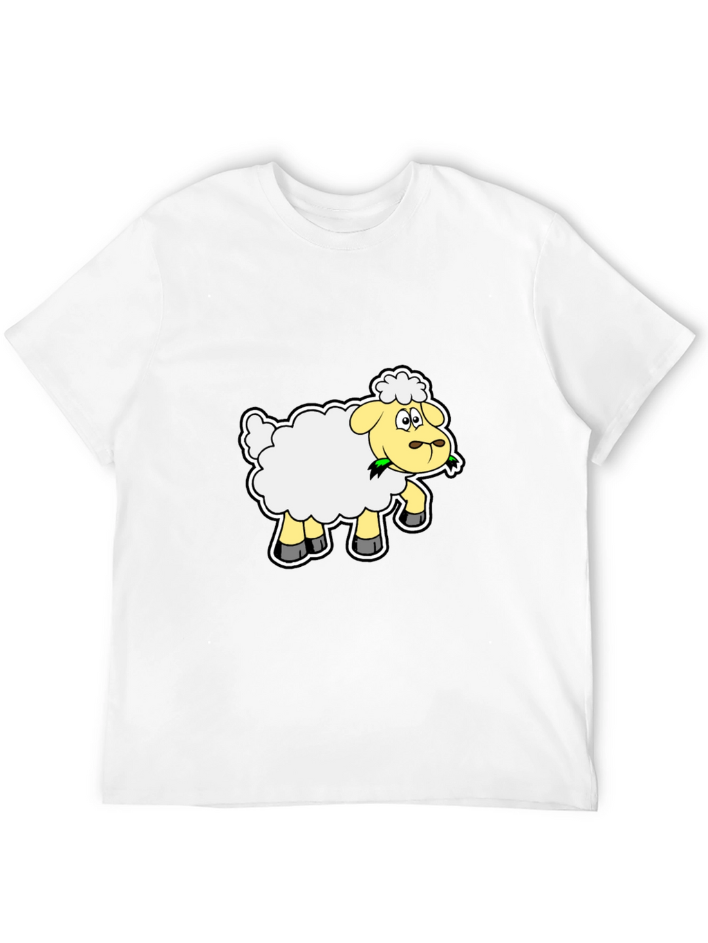Cartoon Sheep Graphic Tee - Black Cotton Blend