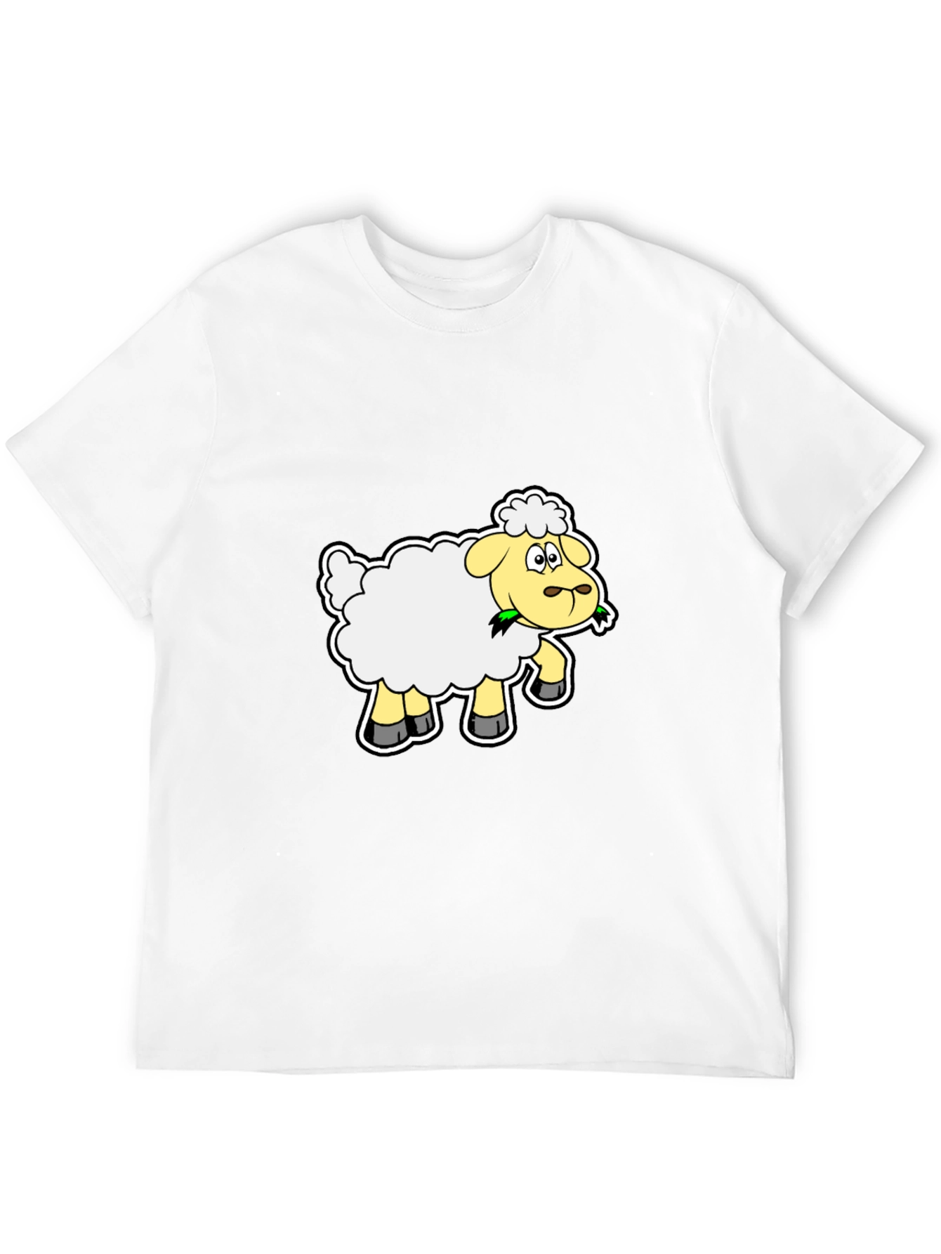 Cartoon Sheep Graphic Tee - Black Cotton Blend