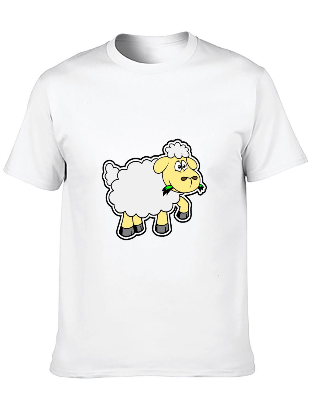 Cartoon Sheep Graphic Tee - Black Cotton Blend