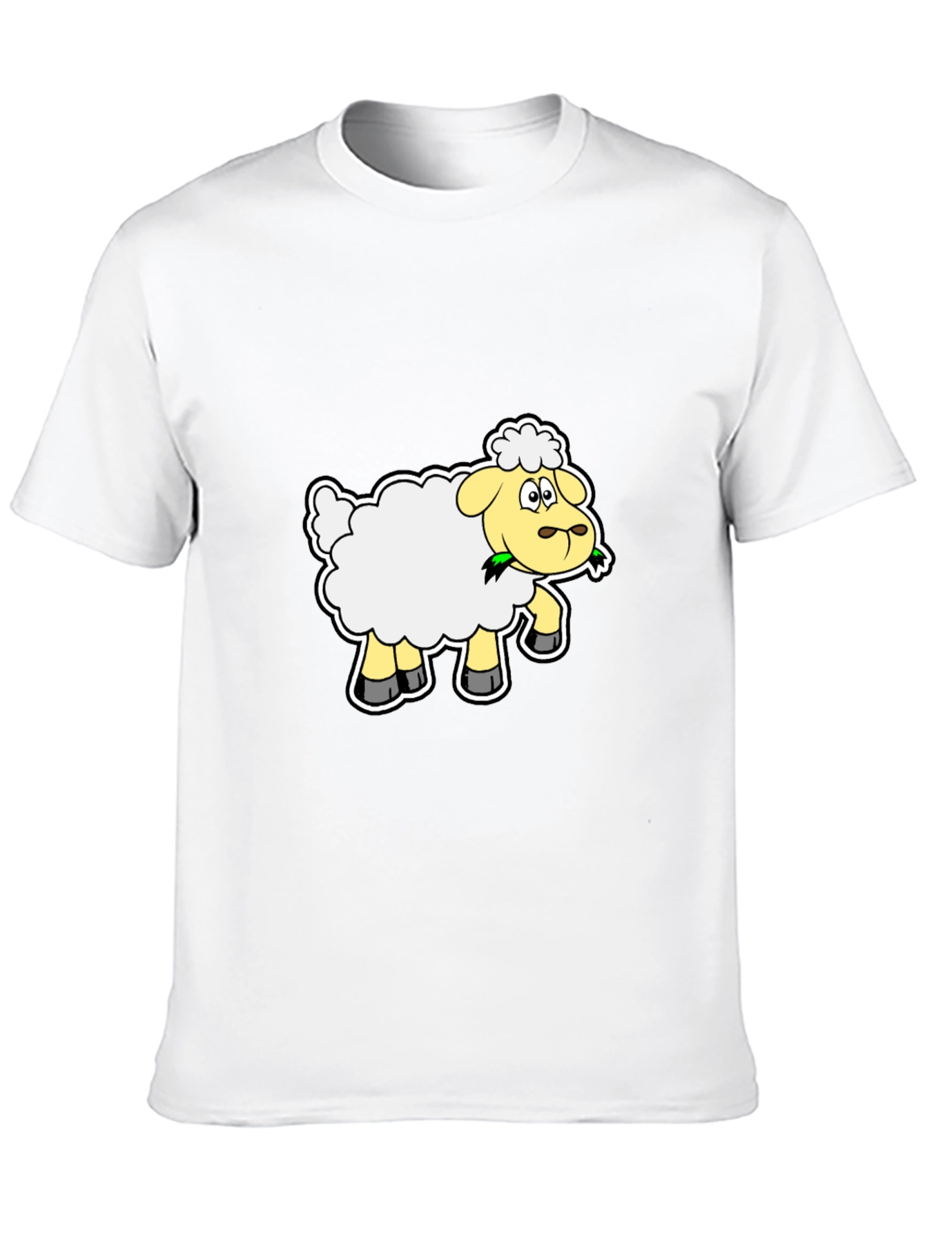 Cartoon Sheep Graphic Tee - Black Cotton Blend
