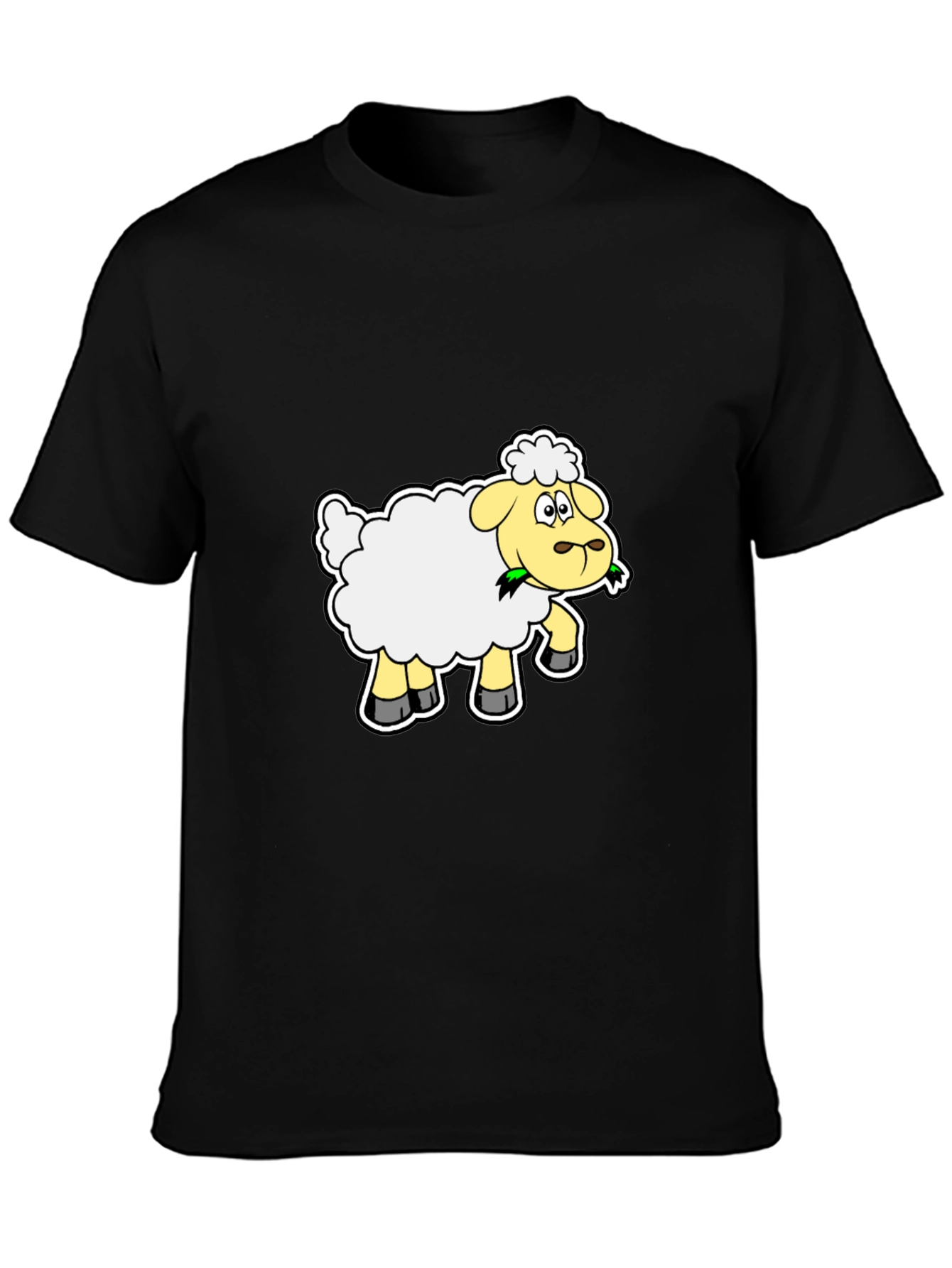 Cartoon Sheep Graphic Tee - Black Cotton Blend