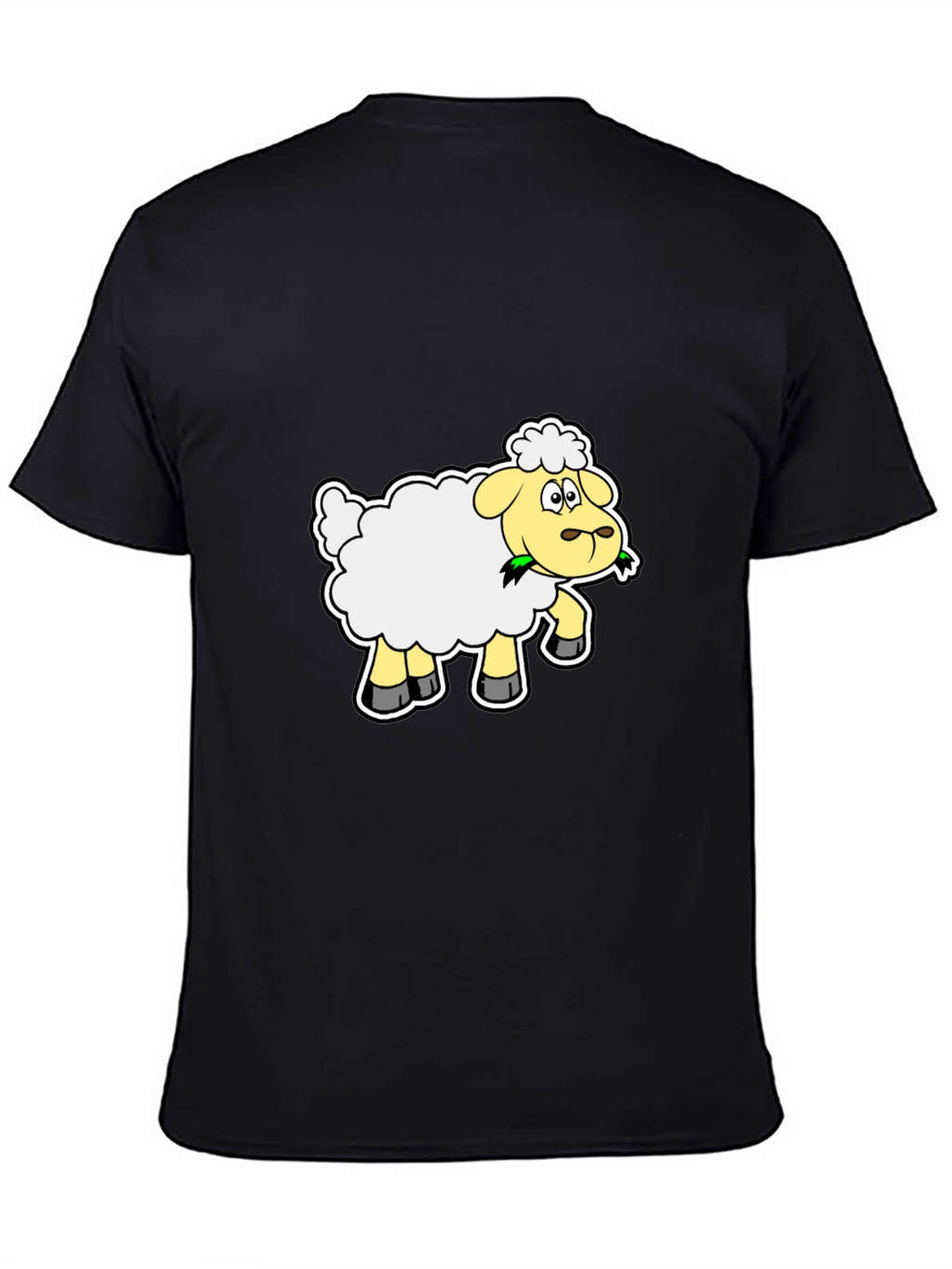 Cartoon Sheep Graphic Tee - Black Cotton Blend