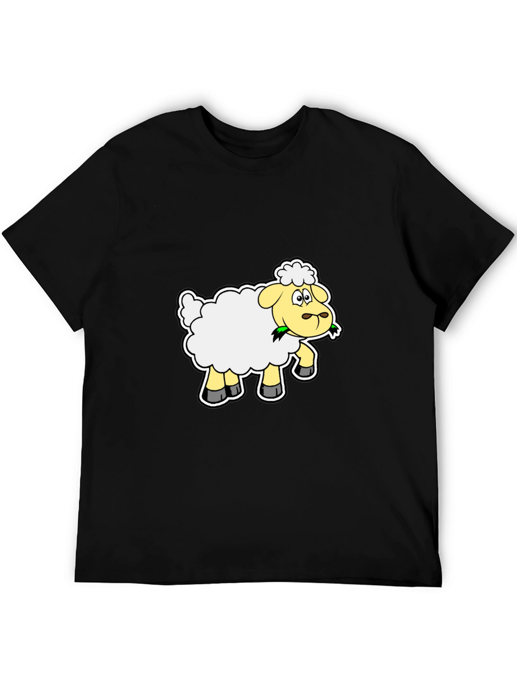 Cartoon Sheep Graphic Tee - Black Cotton Blend