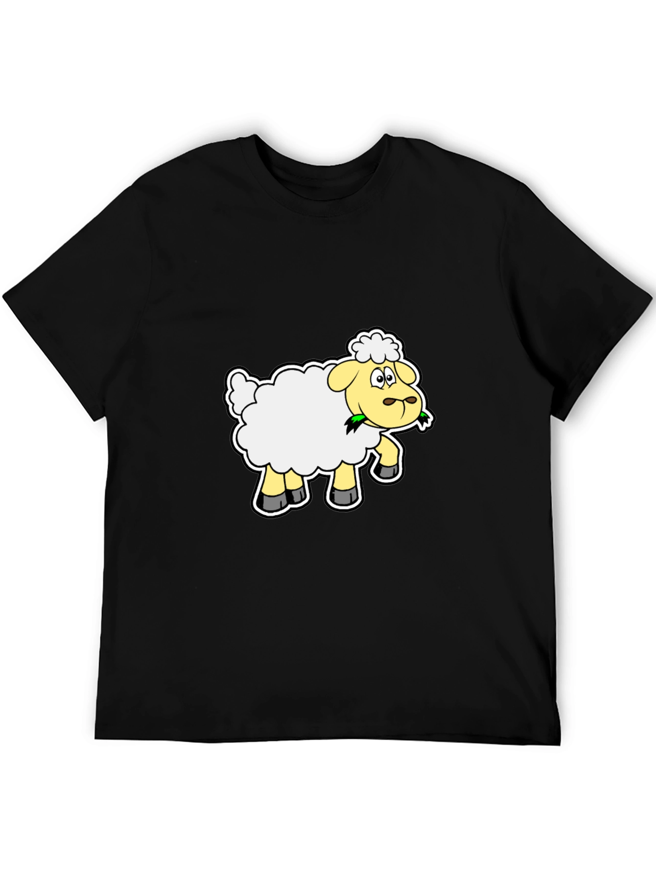 Cartoon Sheep Graphic Tee - Black Cotton Blend