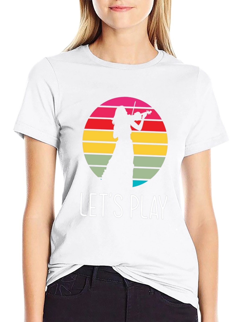 Violin Player Retro Sunset Black T-Shirt